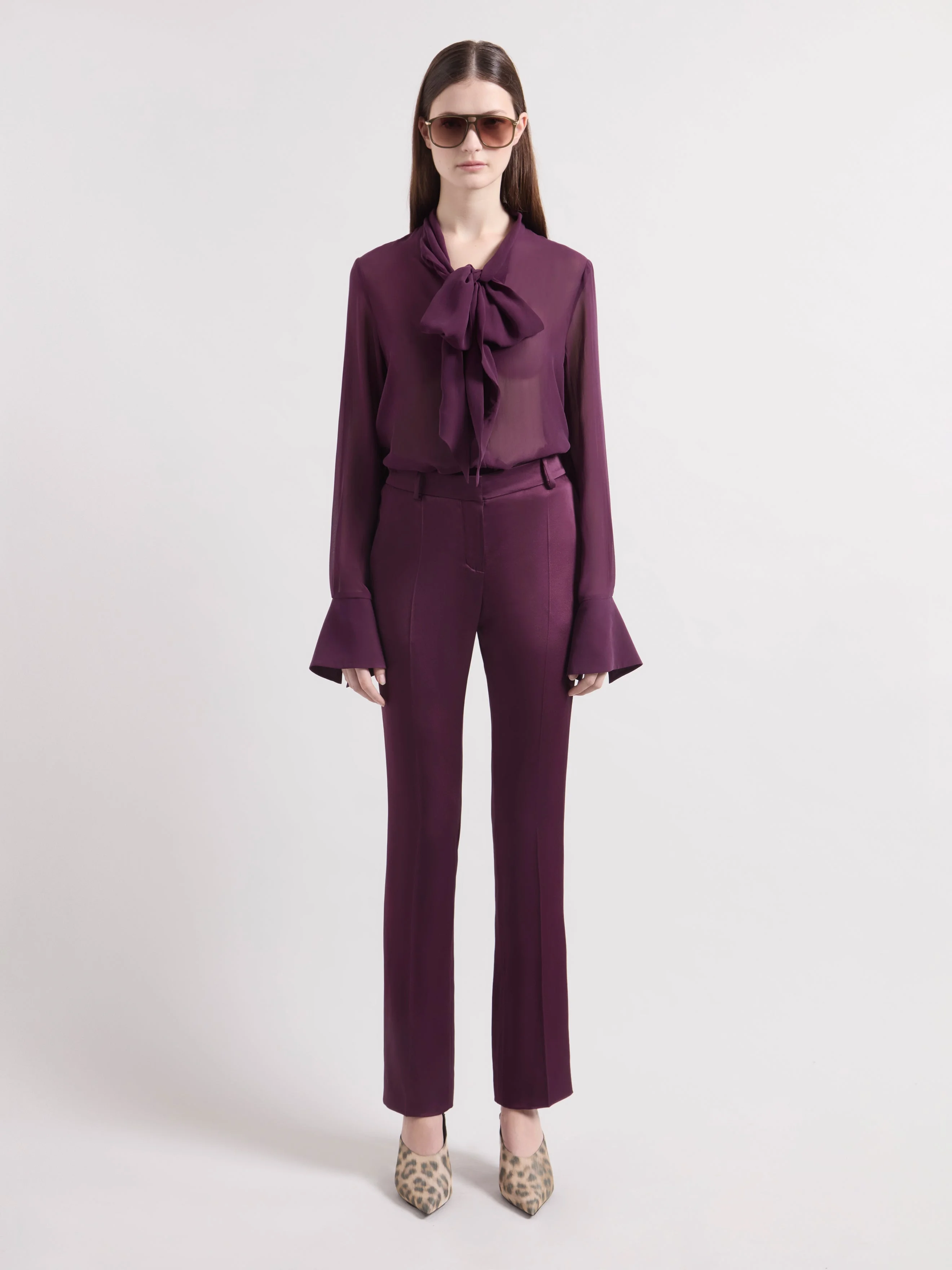 Burgundy Lavallière Silk Shirt - 1