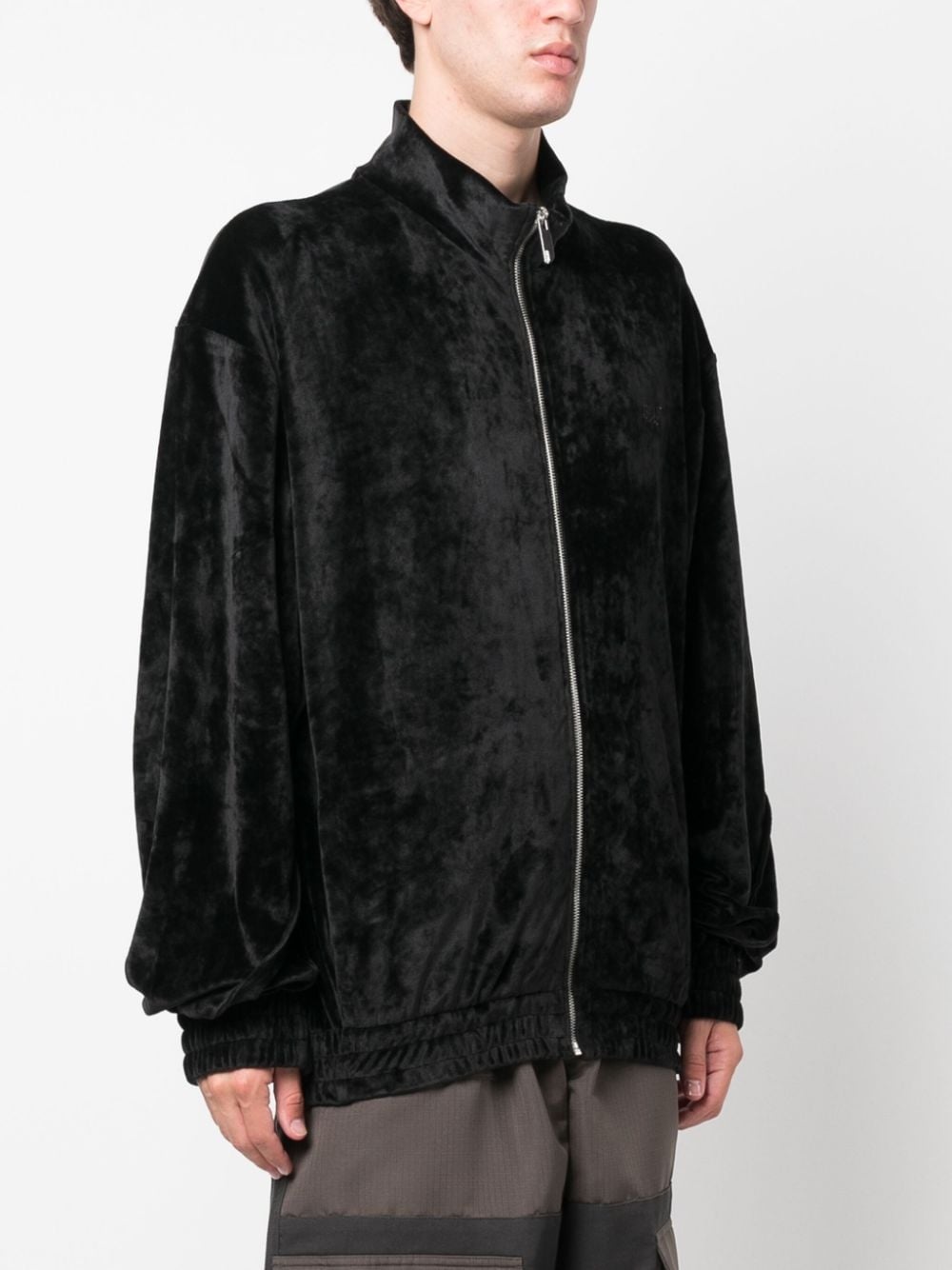logo-embroidered velvet bomber jacket - 3