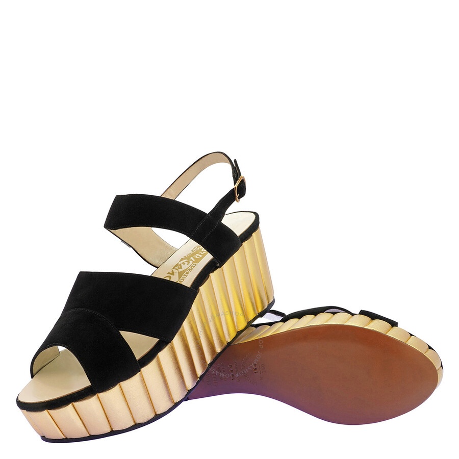 FERRAGAMO Salvatore Ferragamo Mae 1930s Suede Wedge Sandals, Size