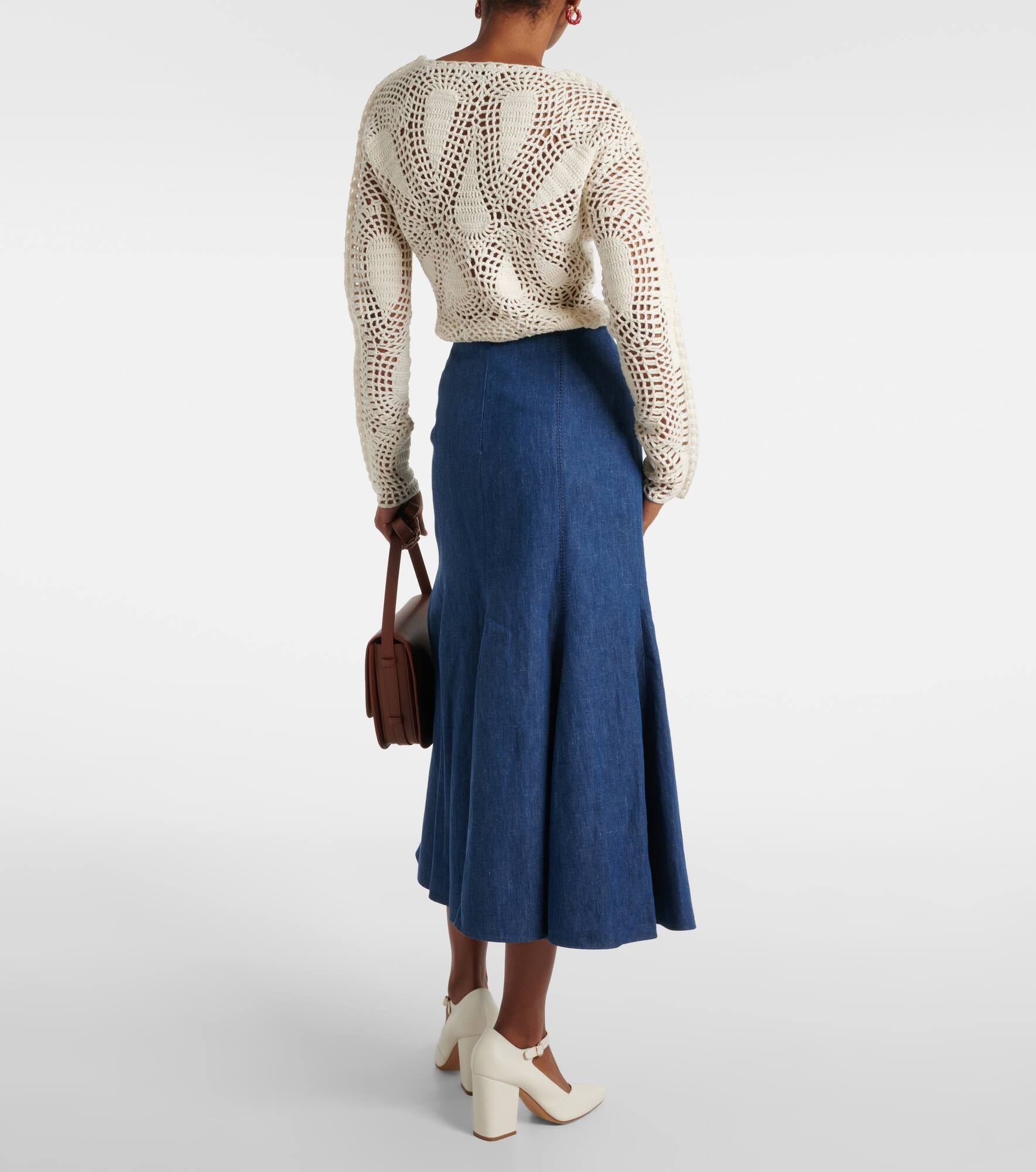 Amy flared cotton and linen midi skirt - 3