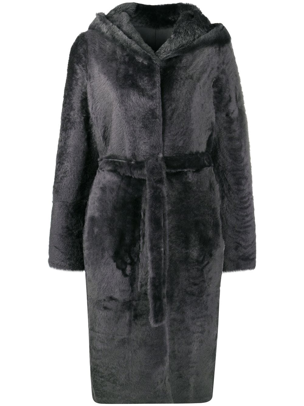 tie-waist fur coat - 1