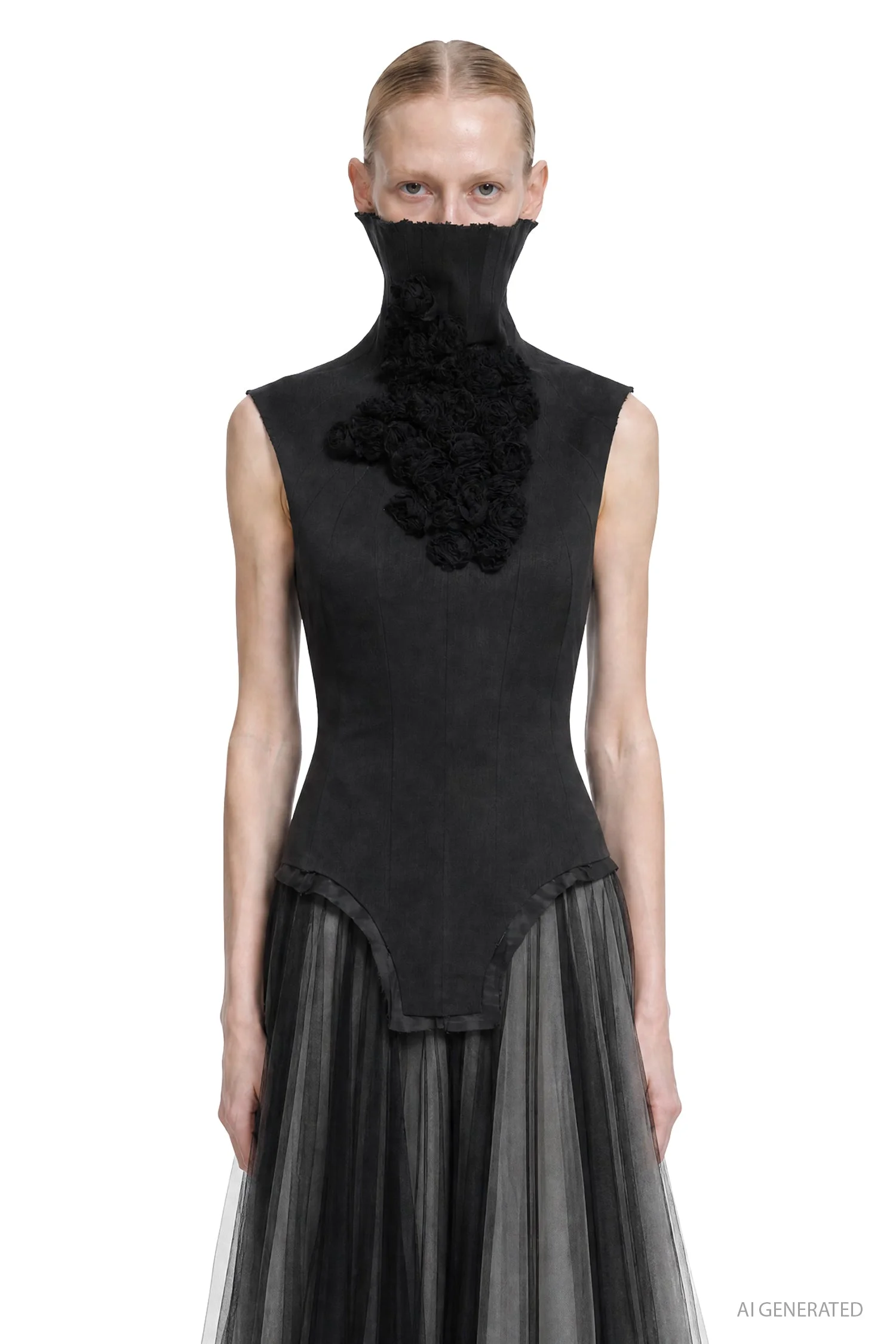 Turtleneck Corset Silk Top - 1