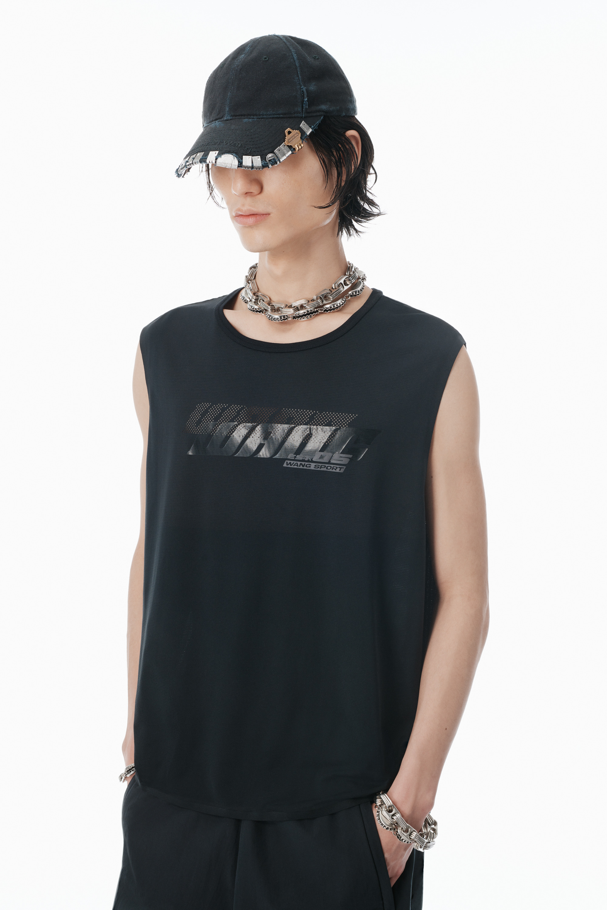 Black Laser-Cut Logo Muscle Shirt - 3