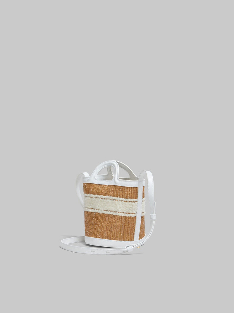 WHITE LEATHER TROPICALIA SMALL BUCKET BAG WITH TUFTED LOGO 3