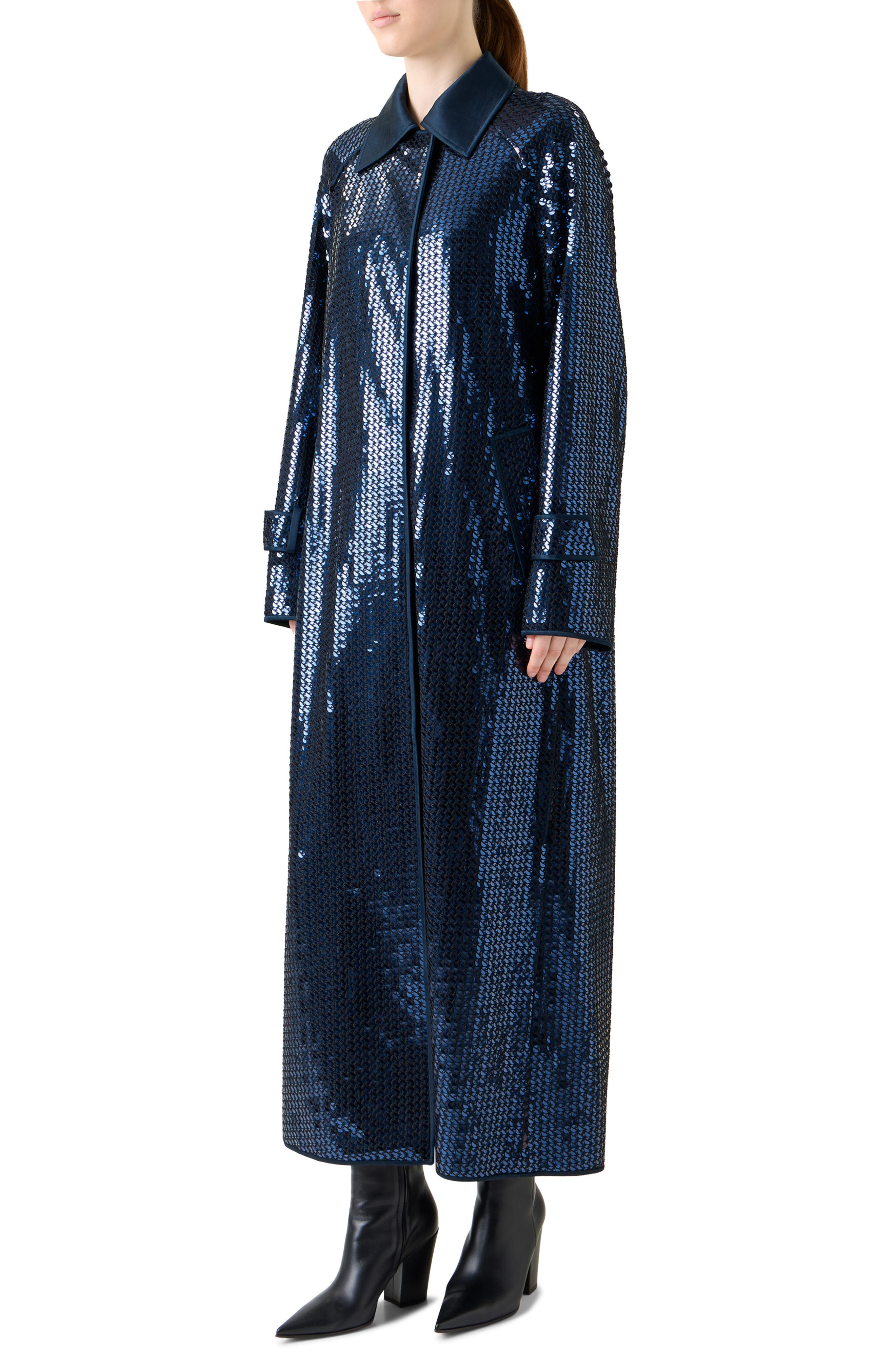 Akris Estelle Sequin Long Coat in Navy at Nordstrom - 3