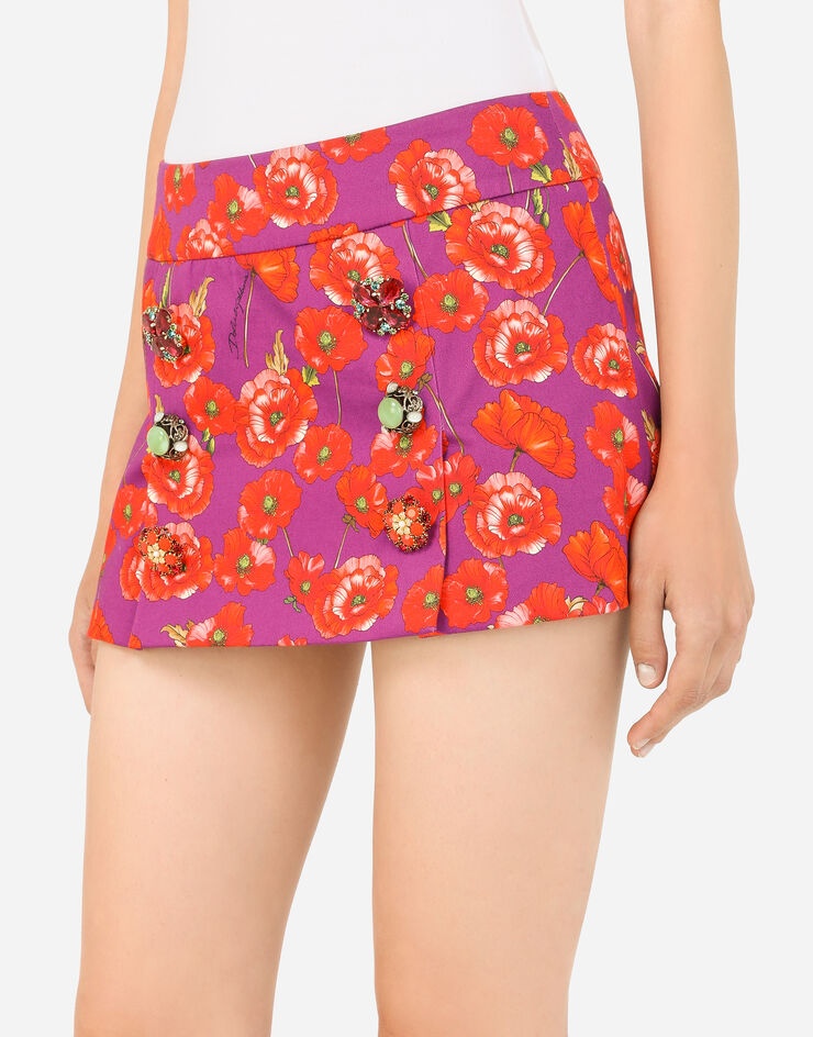 Poppy-print drill miniskirt - 4