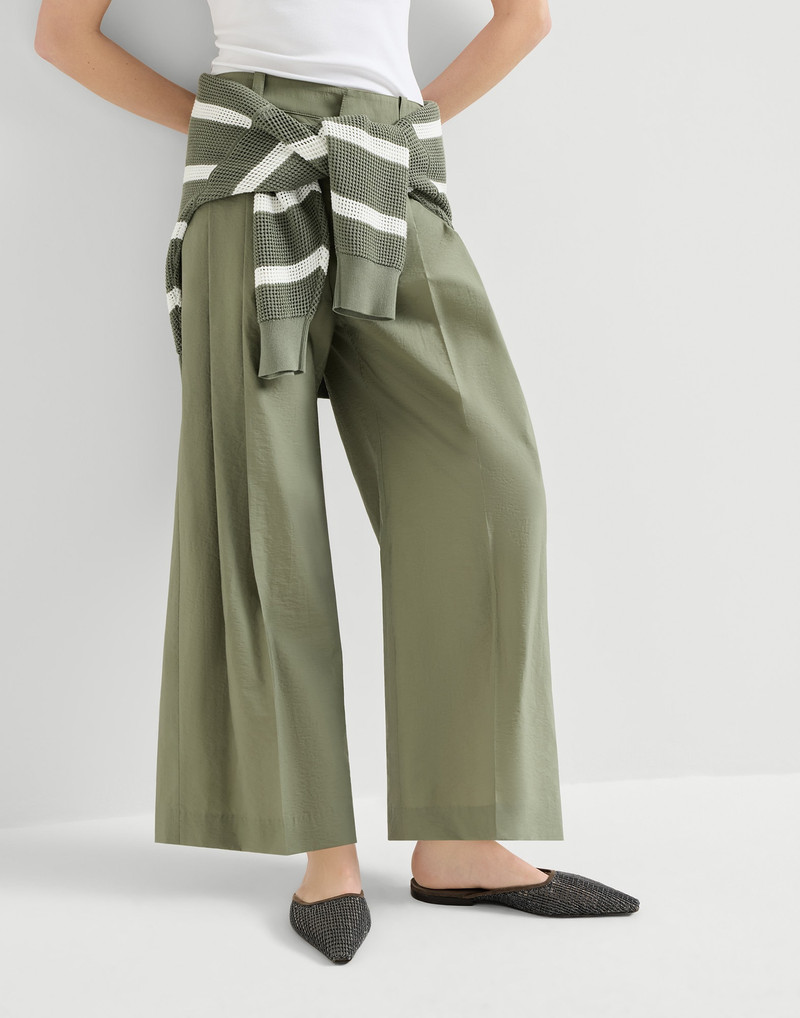 Techno cotton poplin A-line trousers with monili 5
