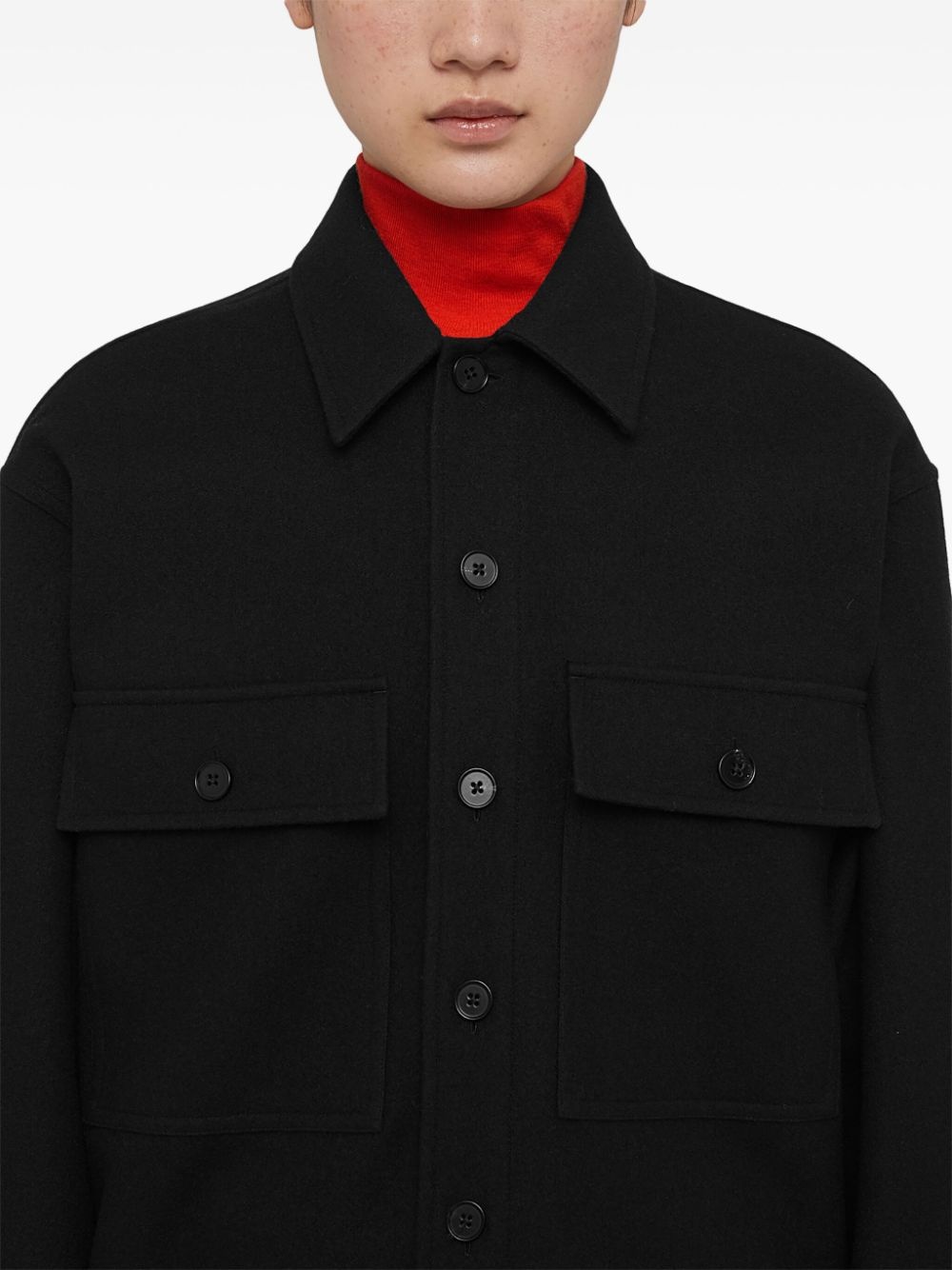 long-sleeve wool flannel overshirt - 6