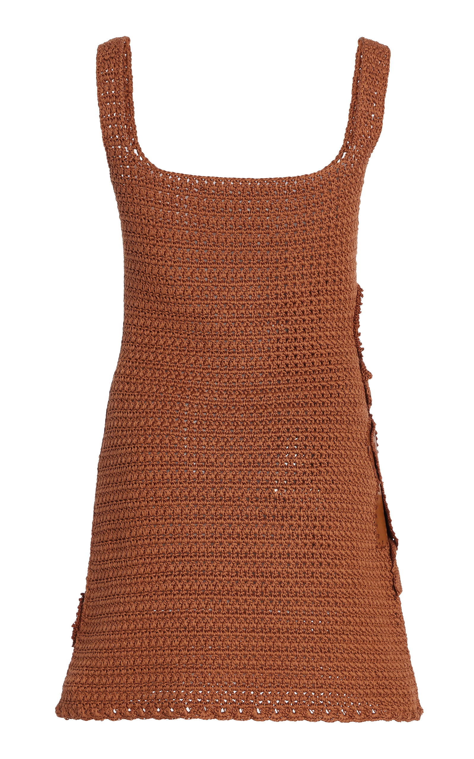 Leather-Trimmed Crocheted Cotton Mini Dress brown - 5