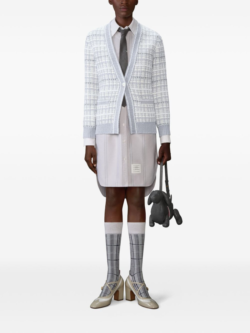 Thom Browne tuck stitch tweed V-neck cardigan outlook