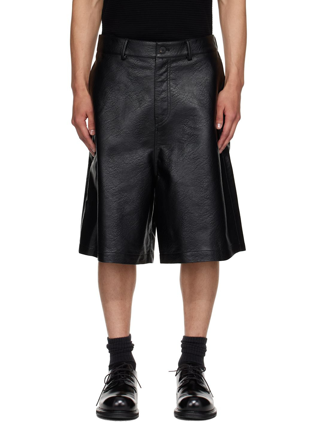 Black Bermuda Faux-Leather Shorts - 1