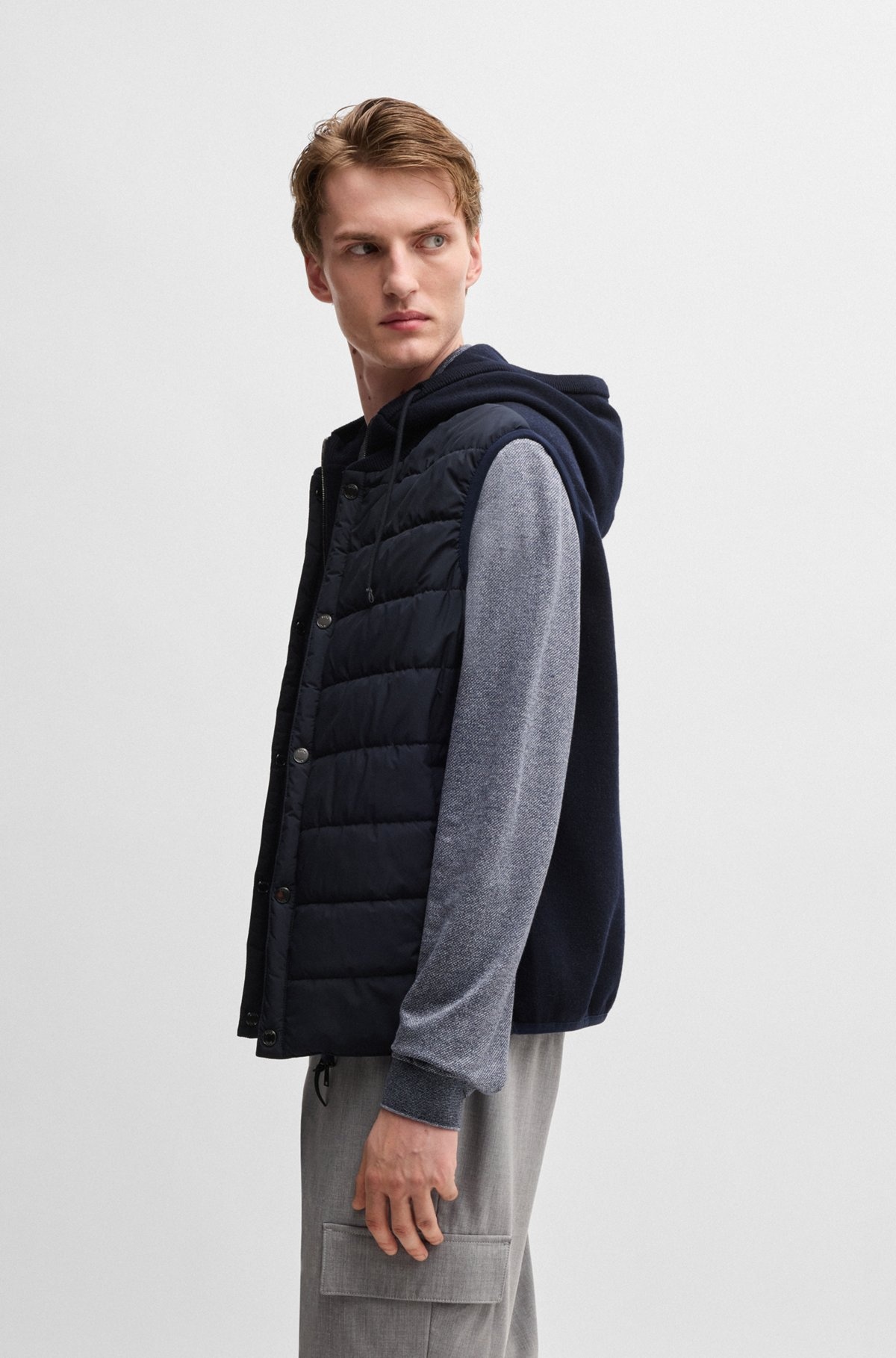 HOODED GILET IN WOOL WITH DOWN-BLEND FRONT PANEL - 6