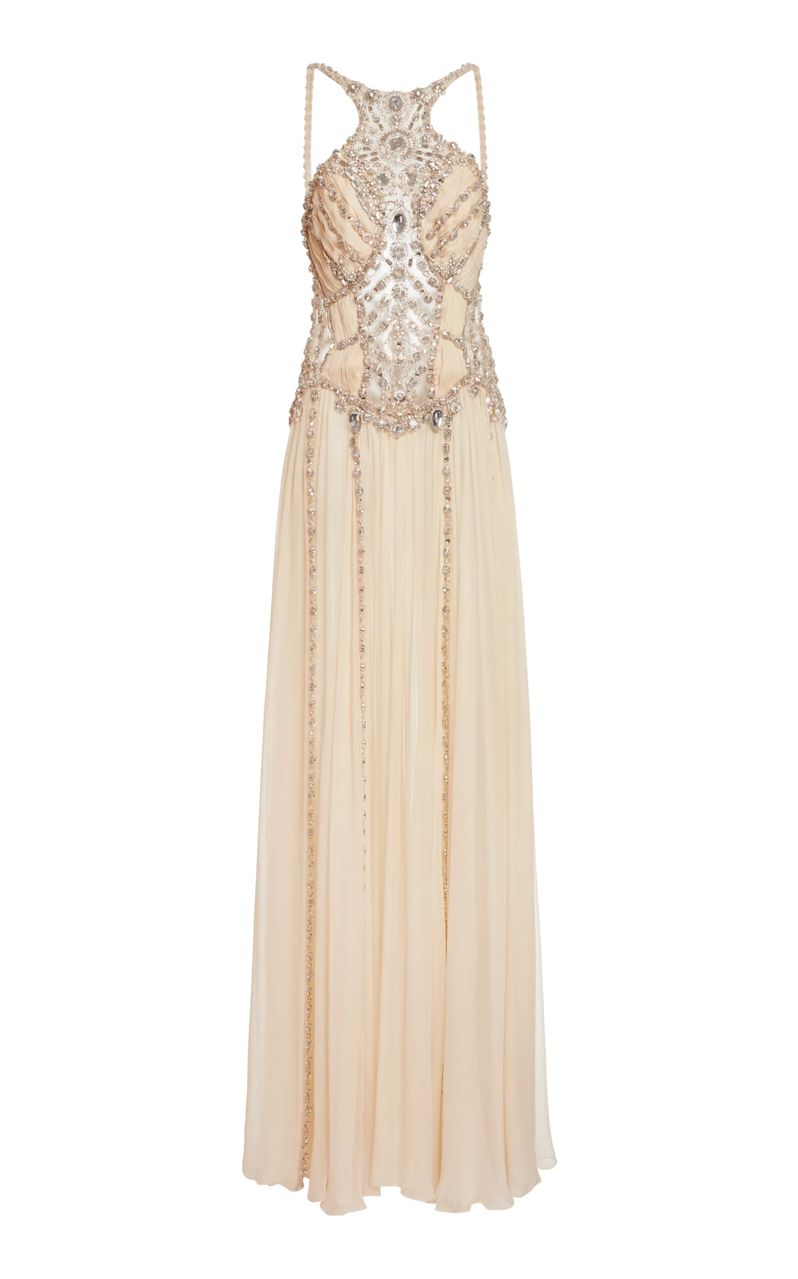 Silk Chiffon Beaded Halter Maxi Dress ivory - 1