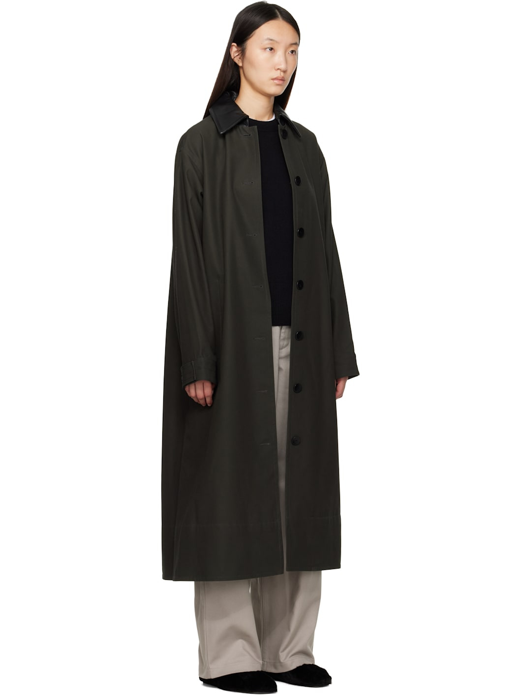 Khaki A-Line Swing Trench Coat - 2