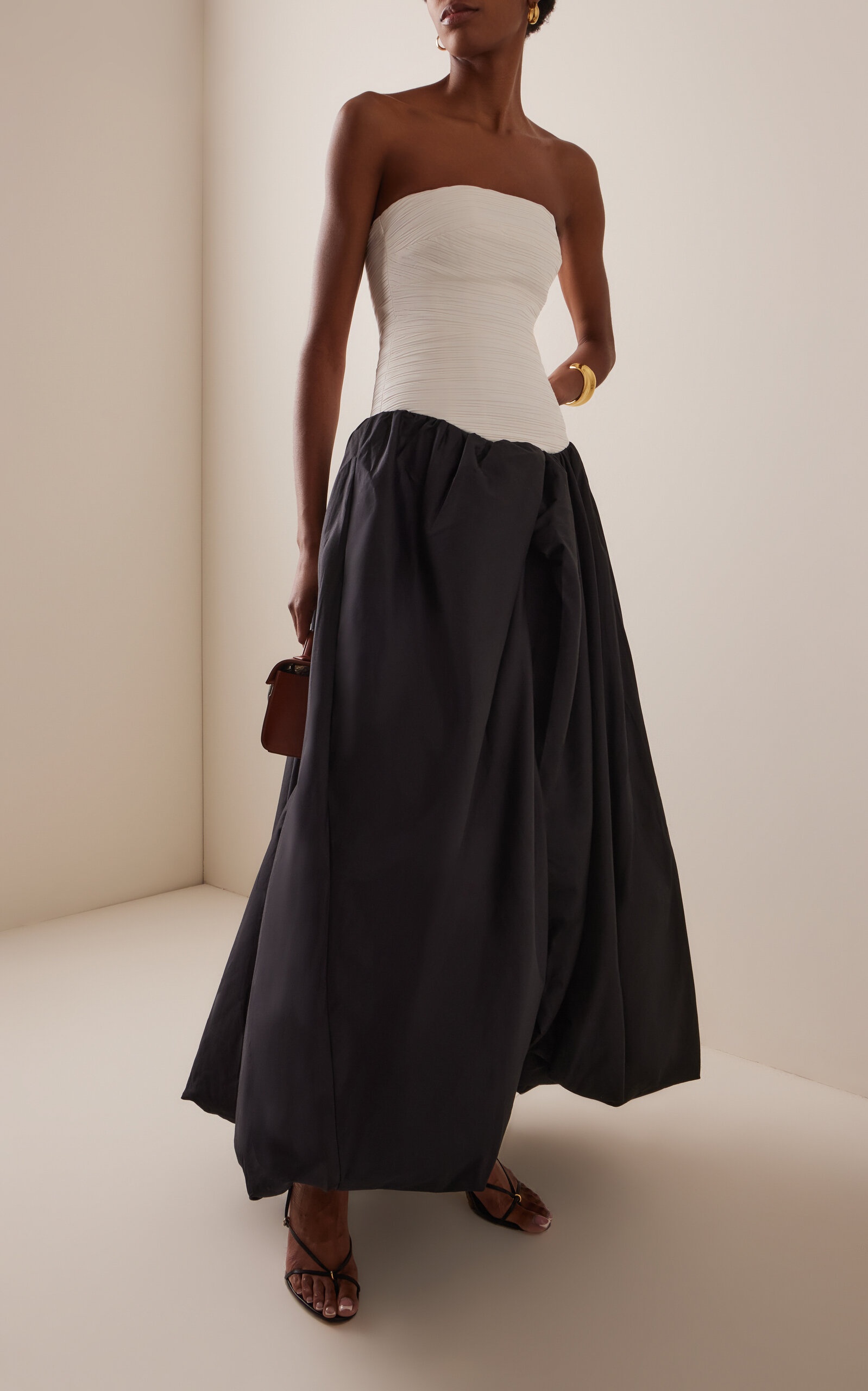 Violette Cotton Bubble-Hem Maxi Dress black/white - 2