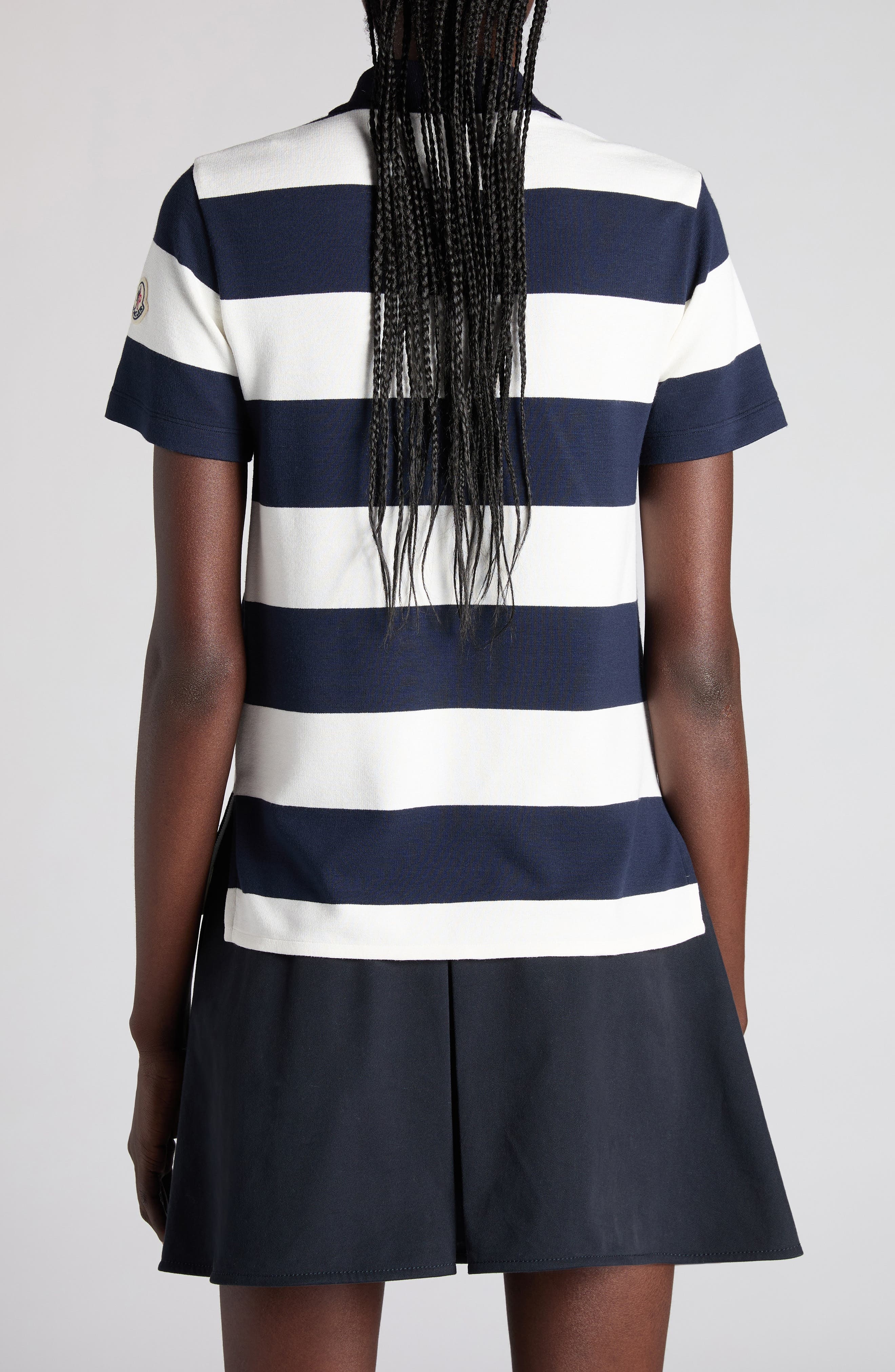 Moncler Stripe Polo in White/Blue at Nordstrom - 3