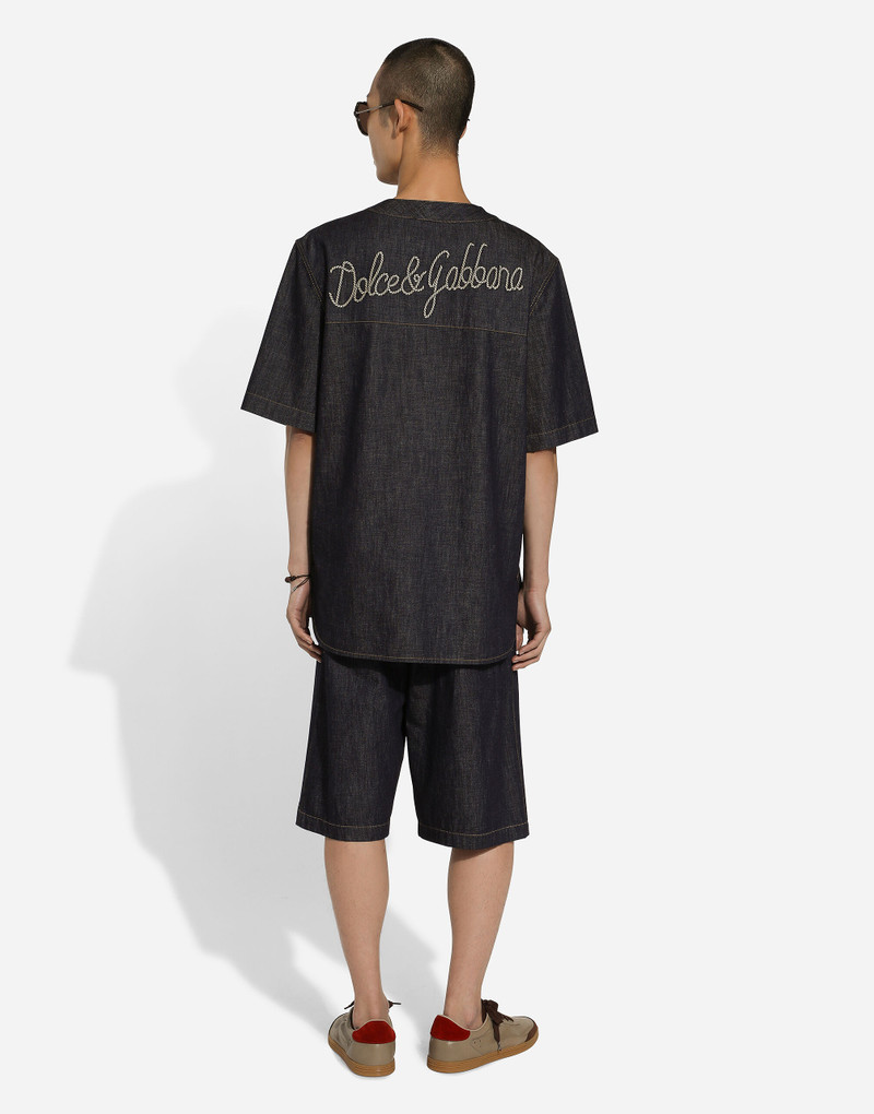 Denim bowling shirt with “Dolce&Gabbana” embroidery 3