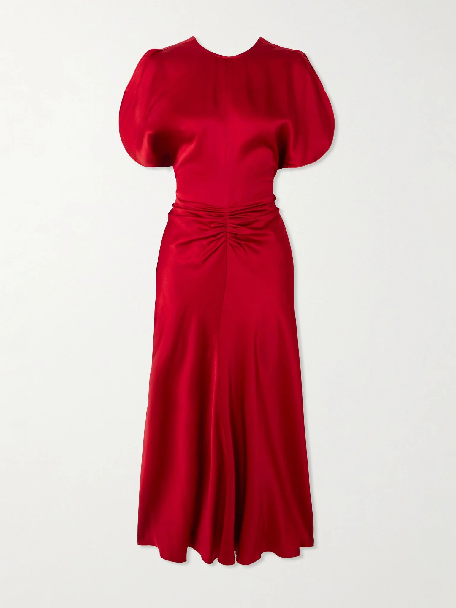 Gathered satin midi dress Red - 1