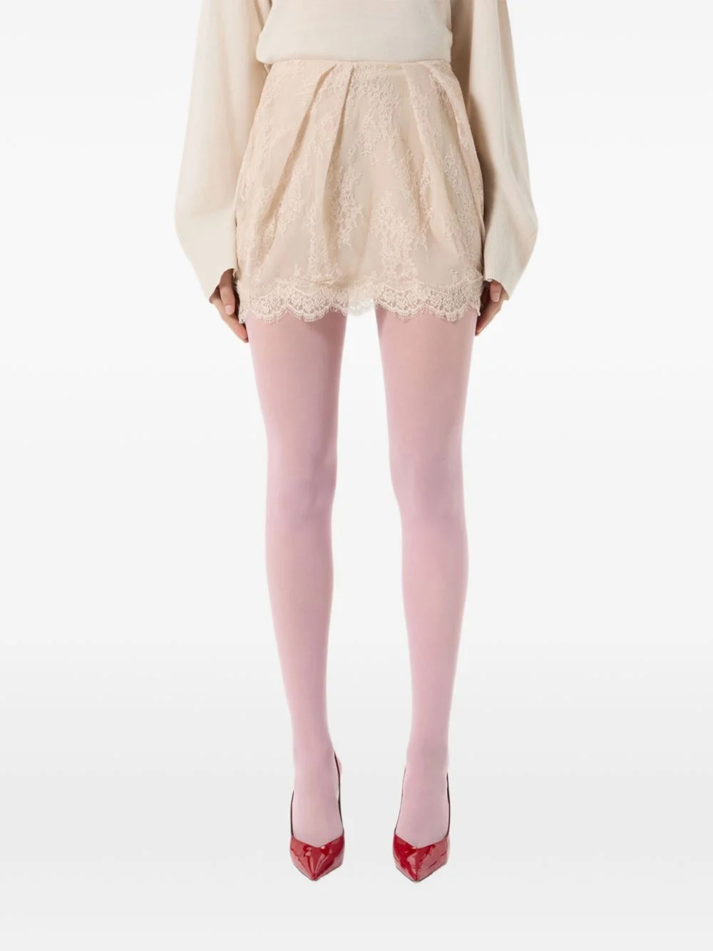 lace-overlay darted mini skirt - 1