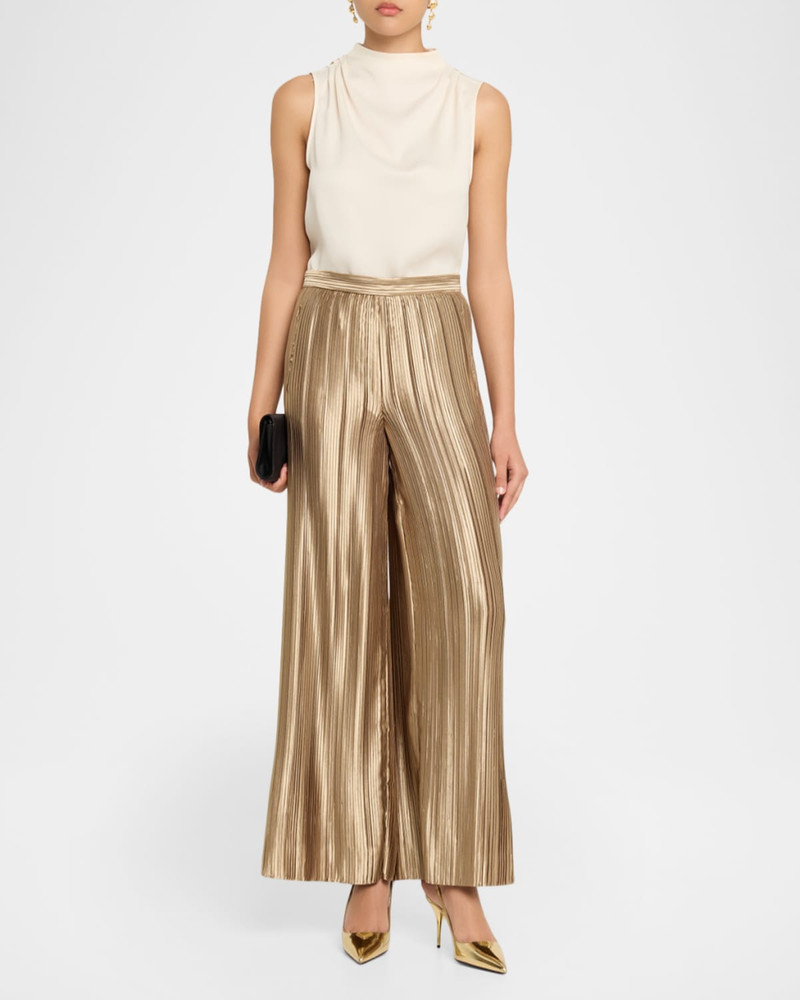 GIORGIO ARMANI Metallic Plisse Satin Wide-Leg Pants outlook
