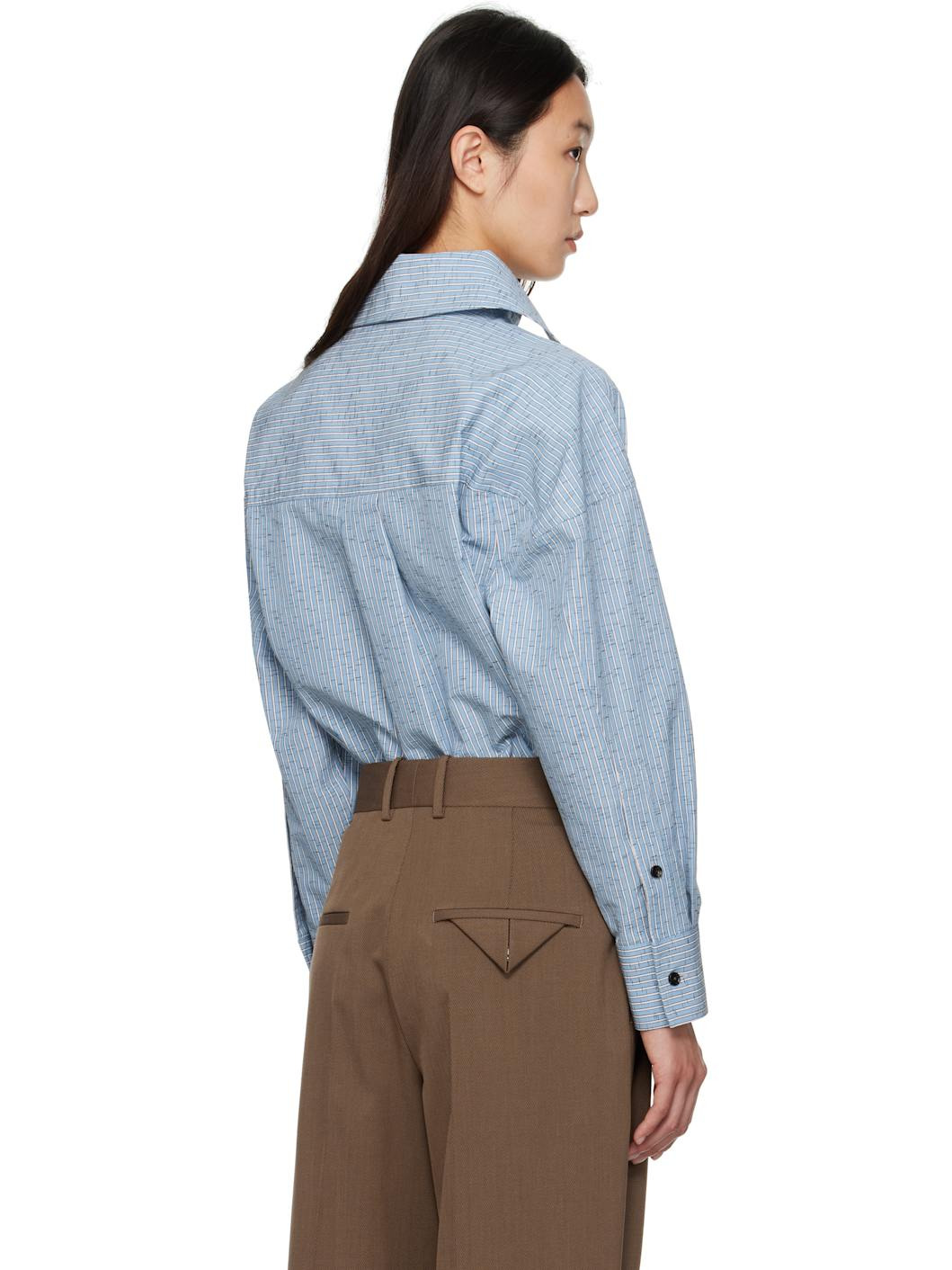 Blue Cotton & Linen Stripe Shirt - 3