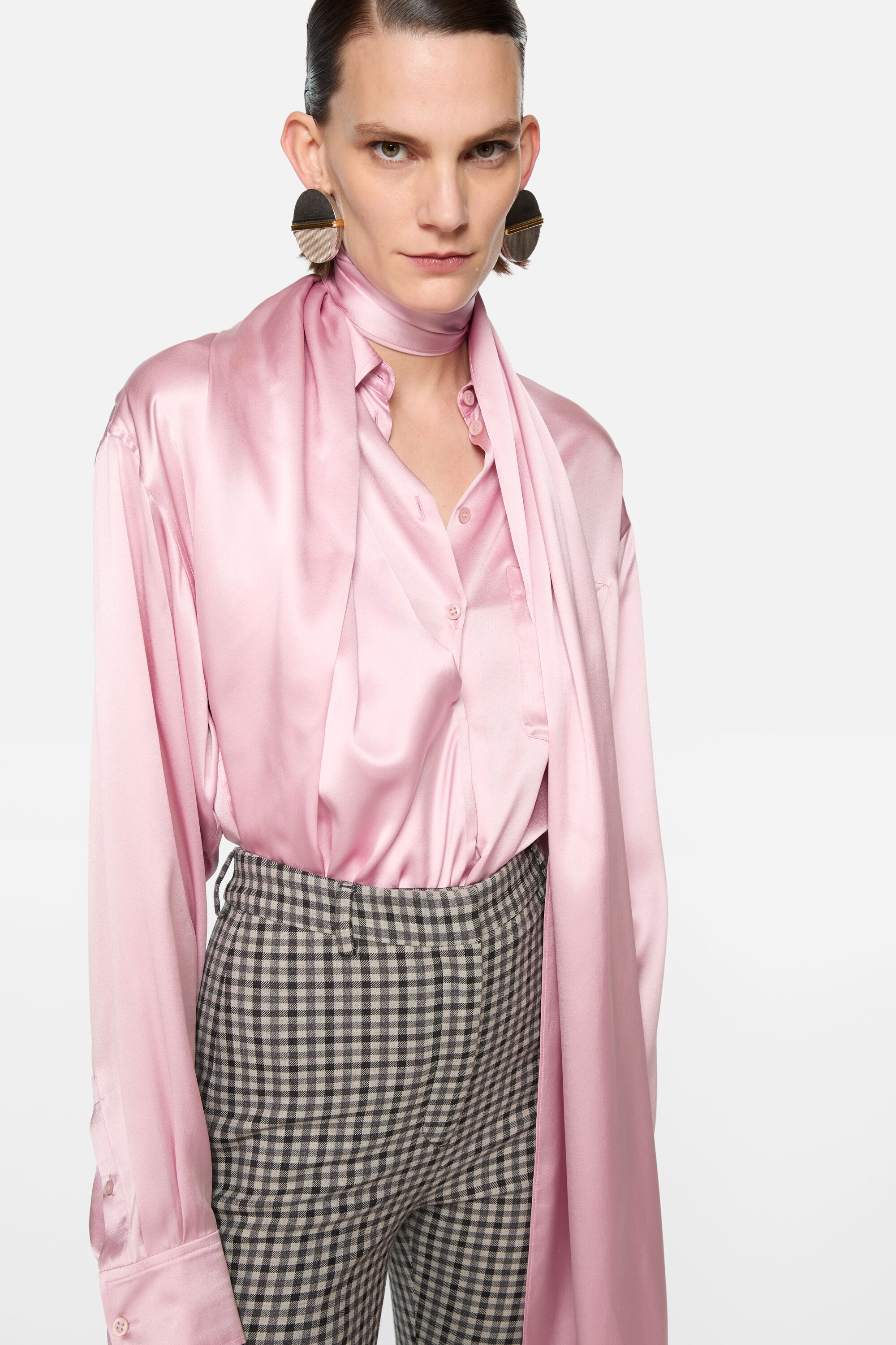 Layered Satin Blouse - Pastel pink - 4