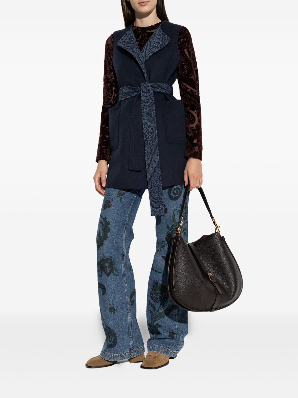 paisley-trimmed belted waistcoat - 2