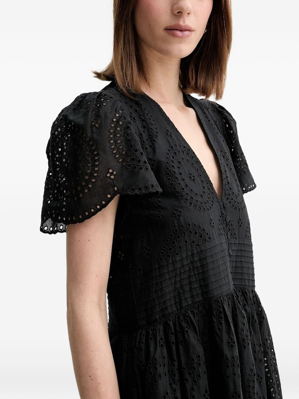 eyelet-embroidered puff-sleeve mini dress - 3