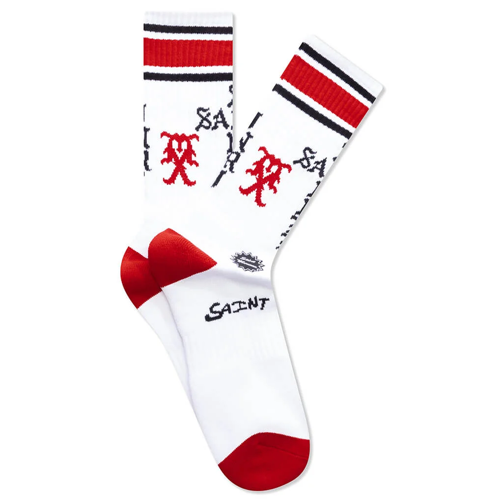 SAINT SINNER SOCKS - WHITE/RED - 1
