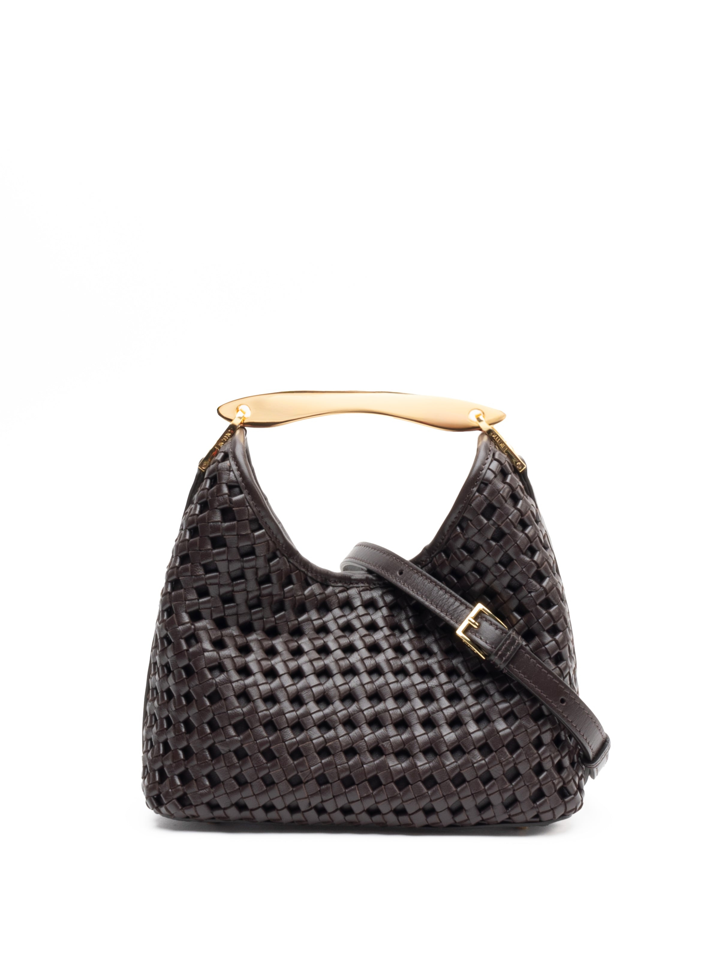 Small Boomerang Woven Leather Dark Brown - 7