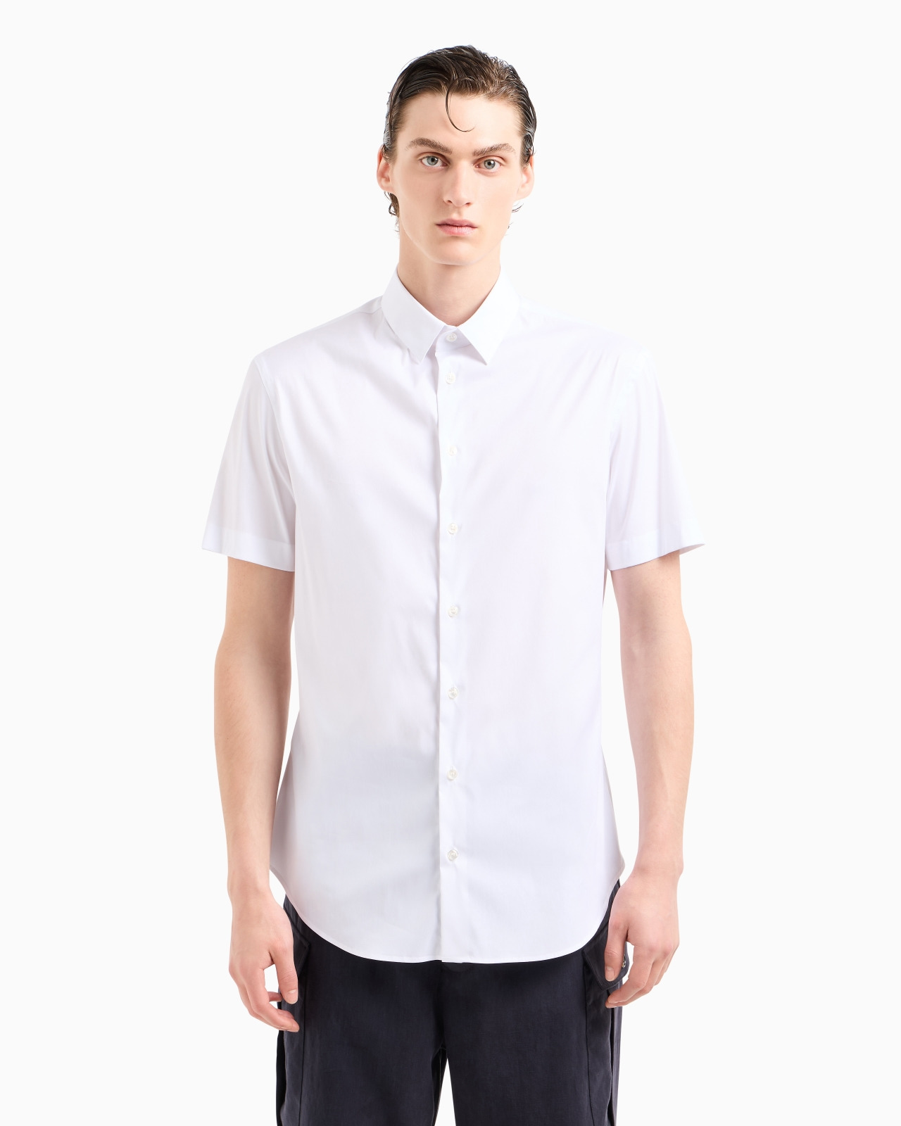 Short-sleeved, stretch plain-knit shirt - 4