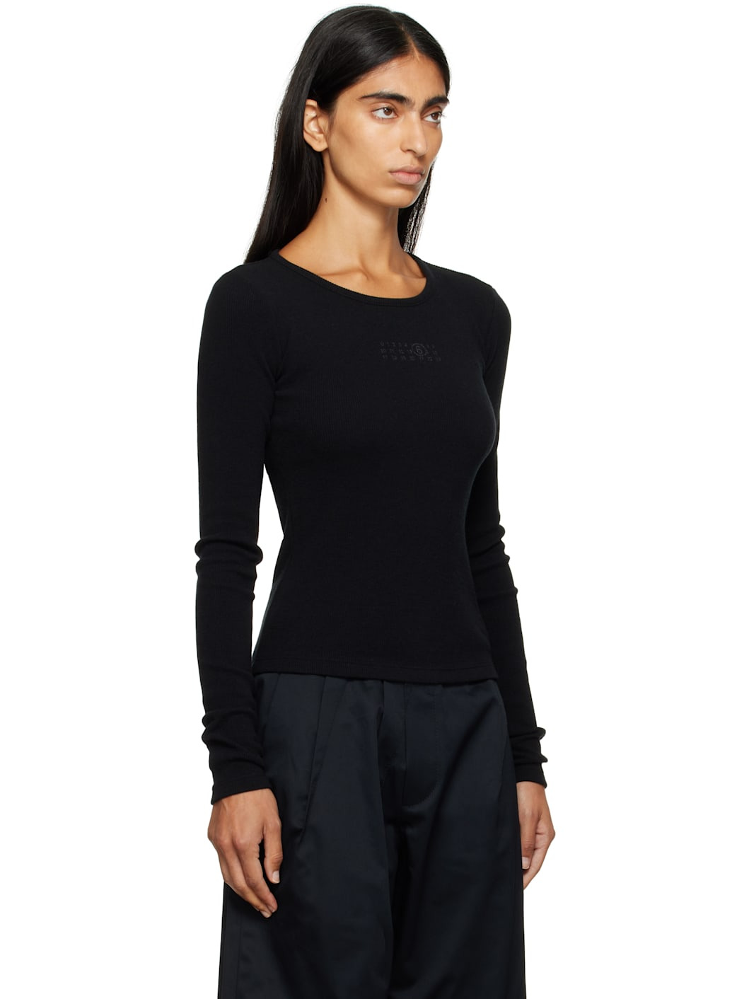 Black Wool Blend Rib Jersey Long-Sleeved T-shirt - 2