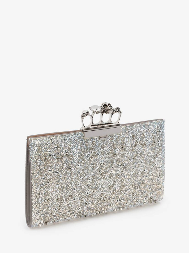 Alexander McQueen Women's Jewelled Flat Pouch in White outlook