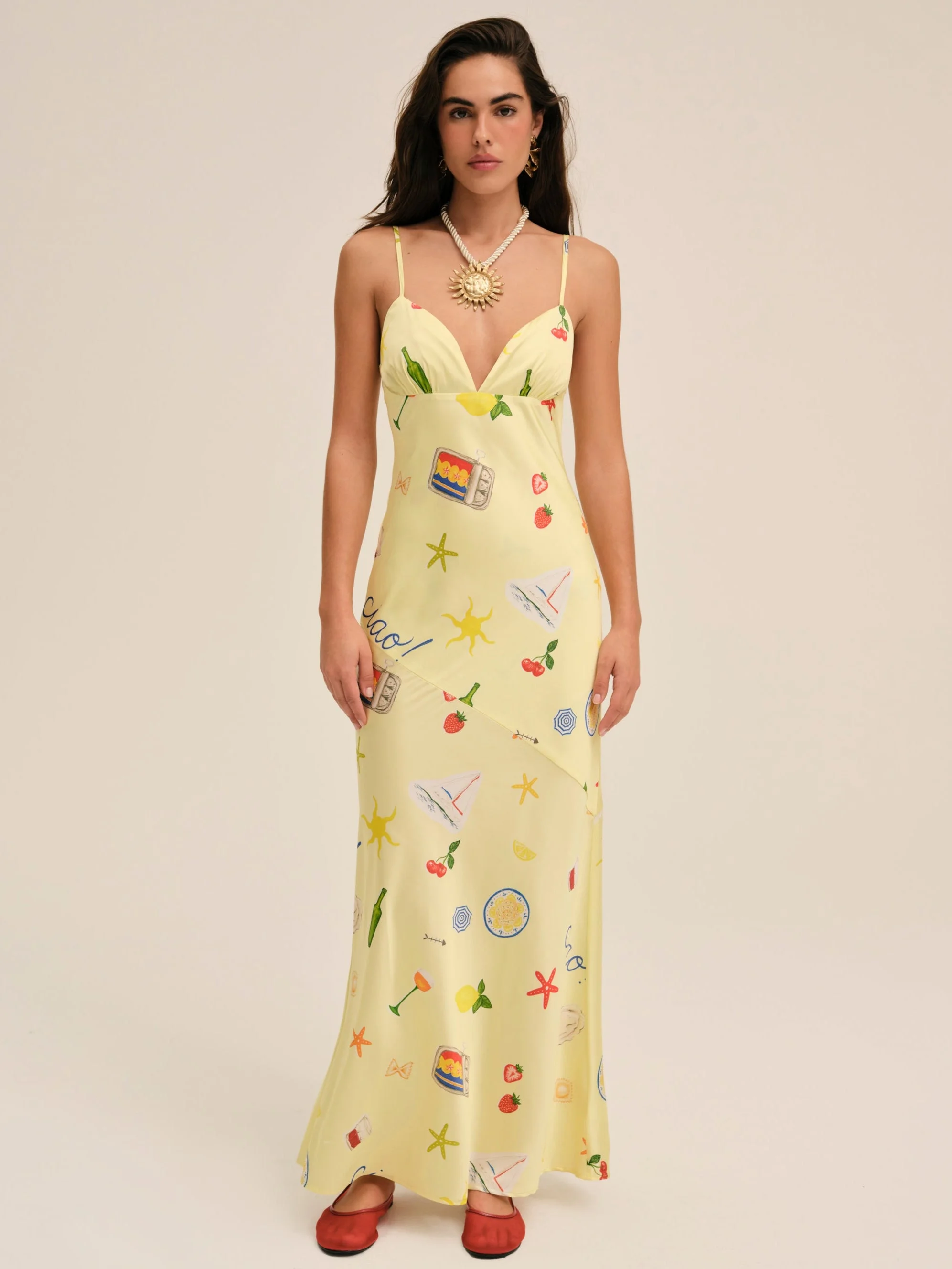 knee length dresses for ladies for Love & Lemons Huda Maxi Dress | Print/Yellow | Size M main image 0