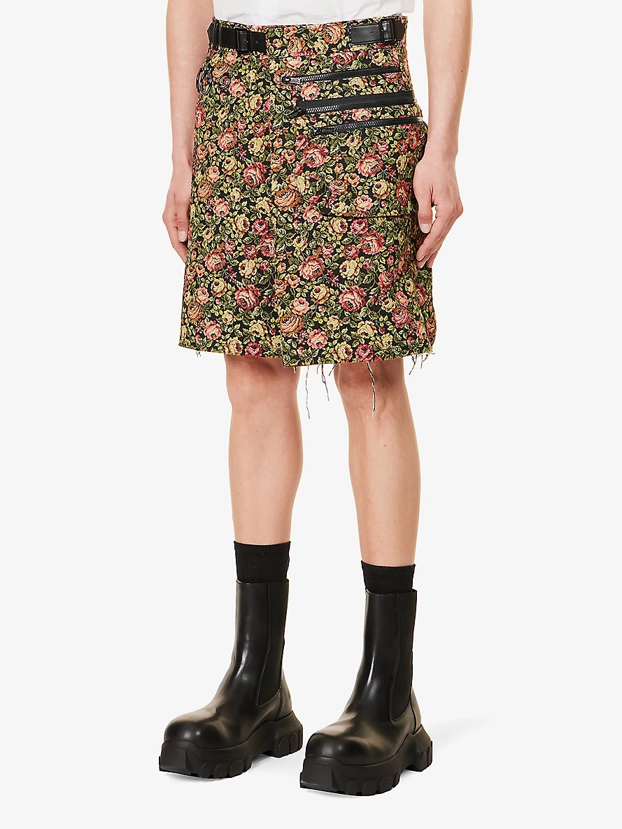 Floral-pattern jacquard-texture woven-blend mini skirt - 3