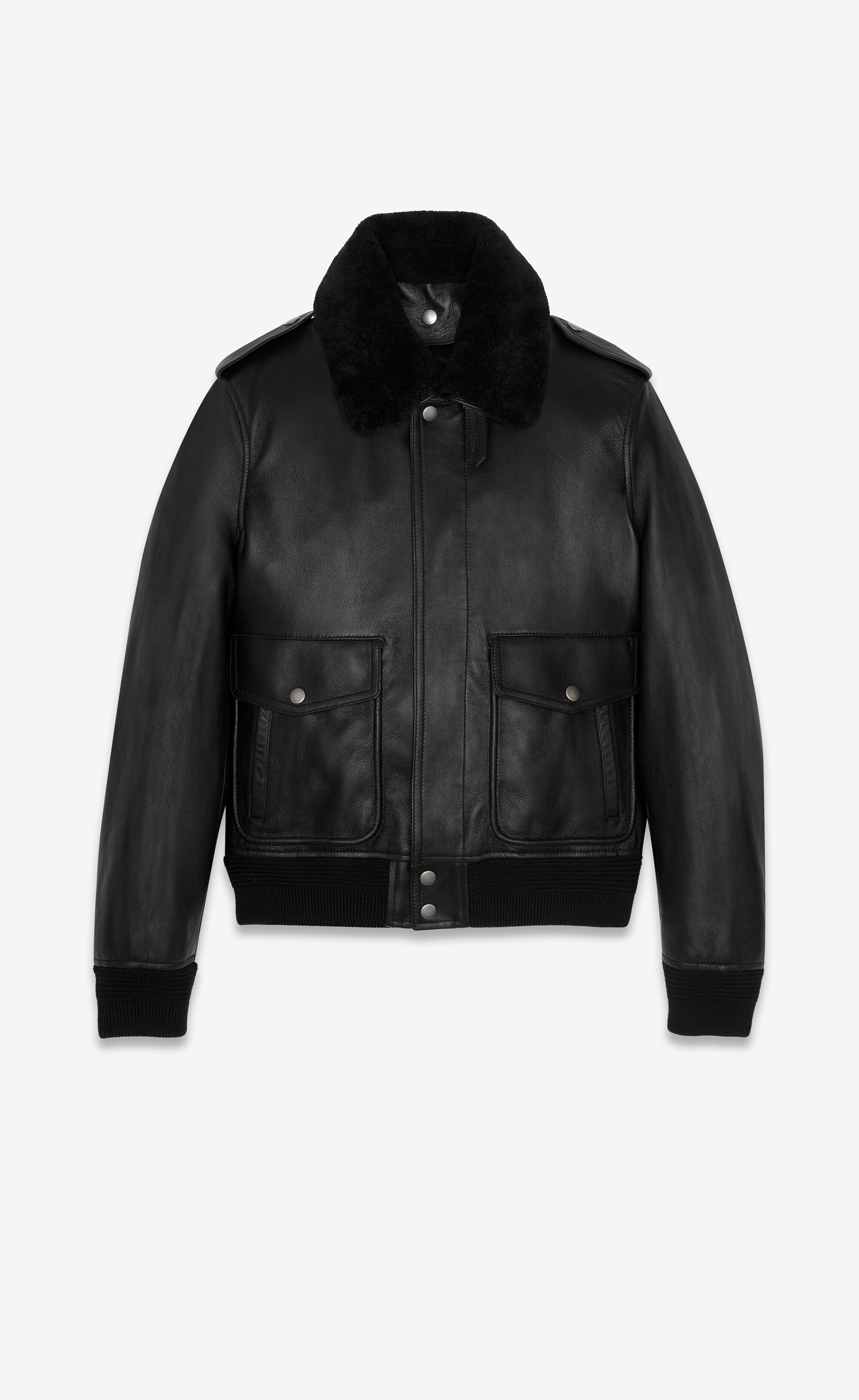 leather and shearling bomber jacket - 1