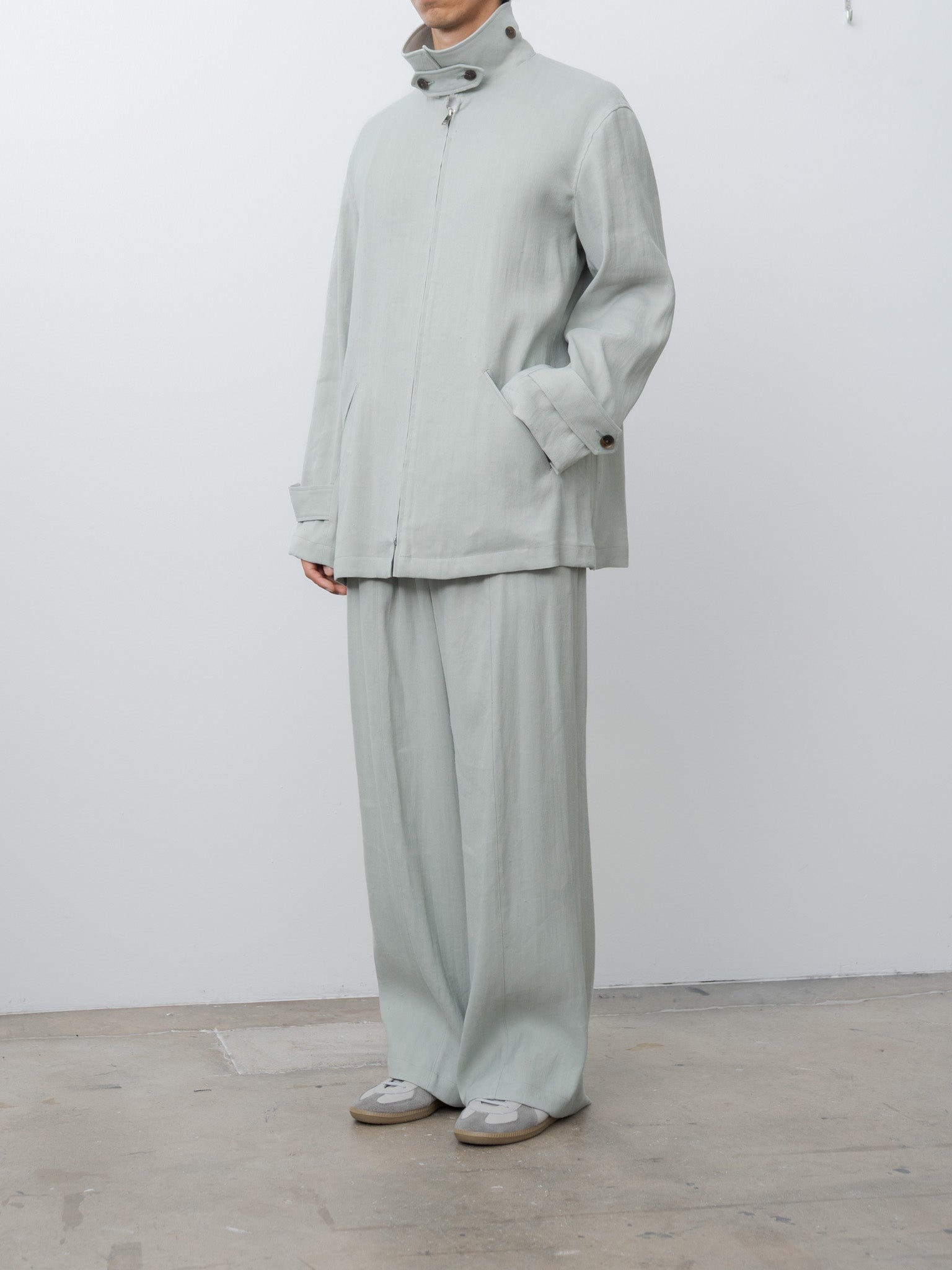 Linen Acetate Zip Blouson - Mist Green - 5