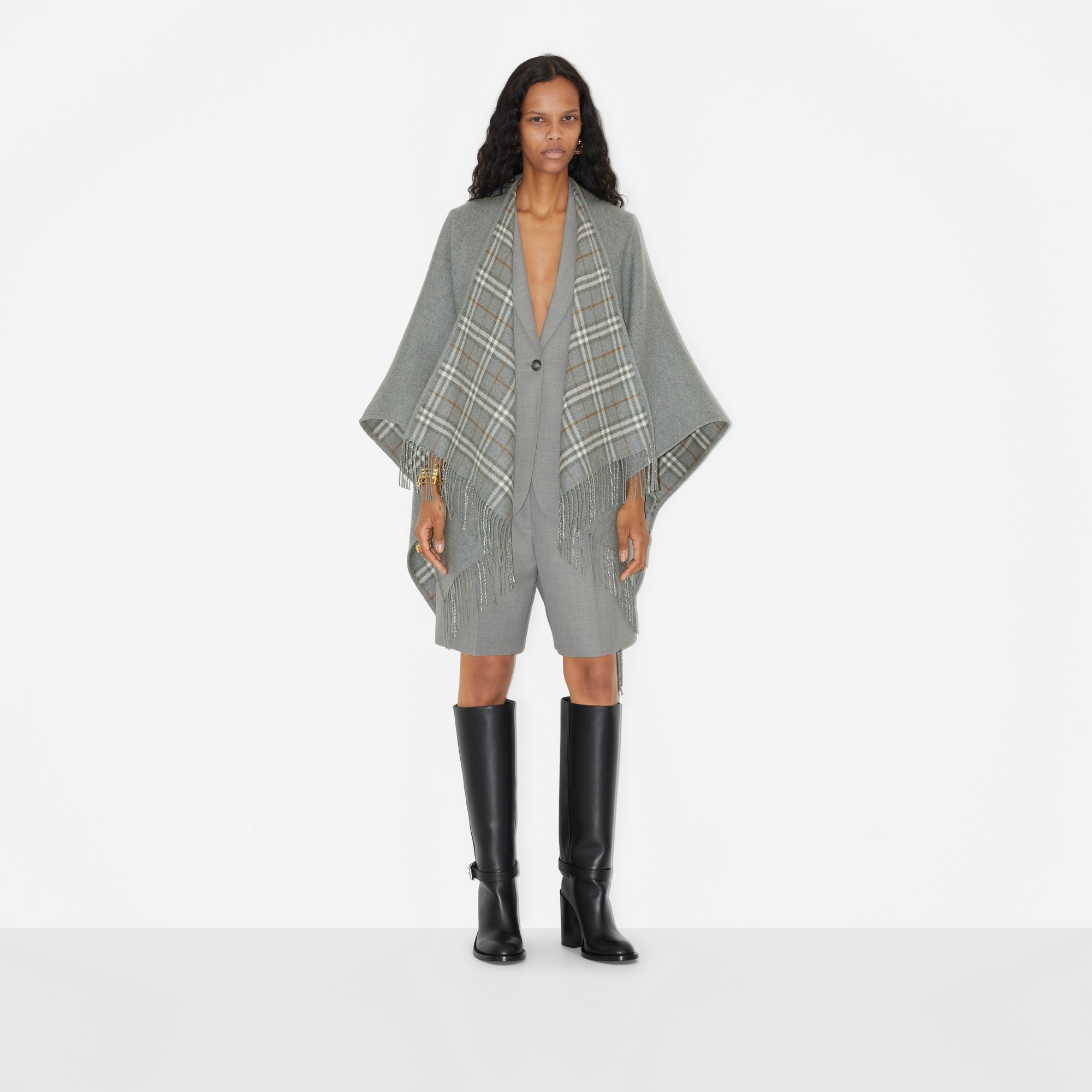 Check Wool Reversible Cape - 2