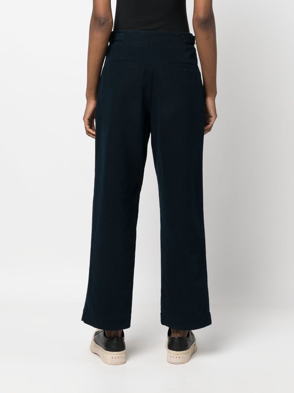 pleat-detail wide-leg cotton trousers - 4