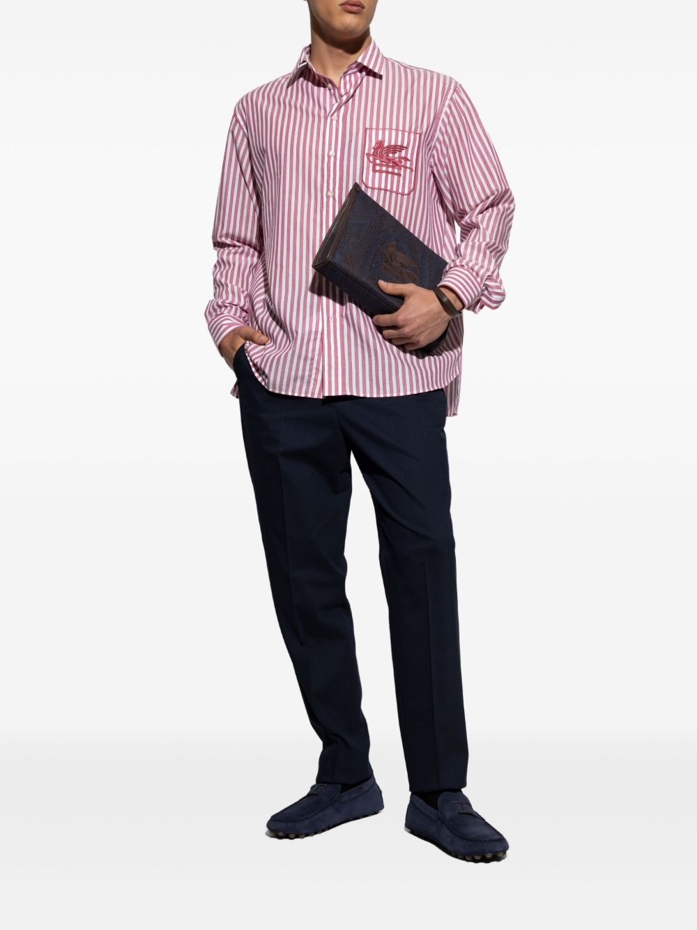 striped embroidered-logo shirt - 2