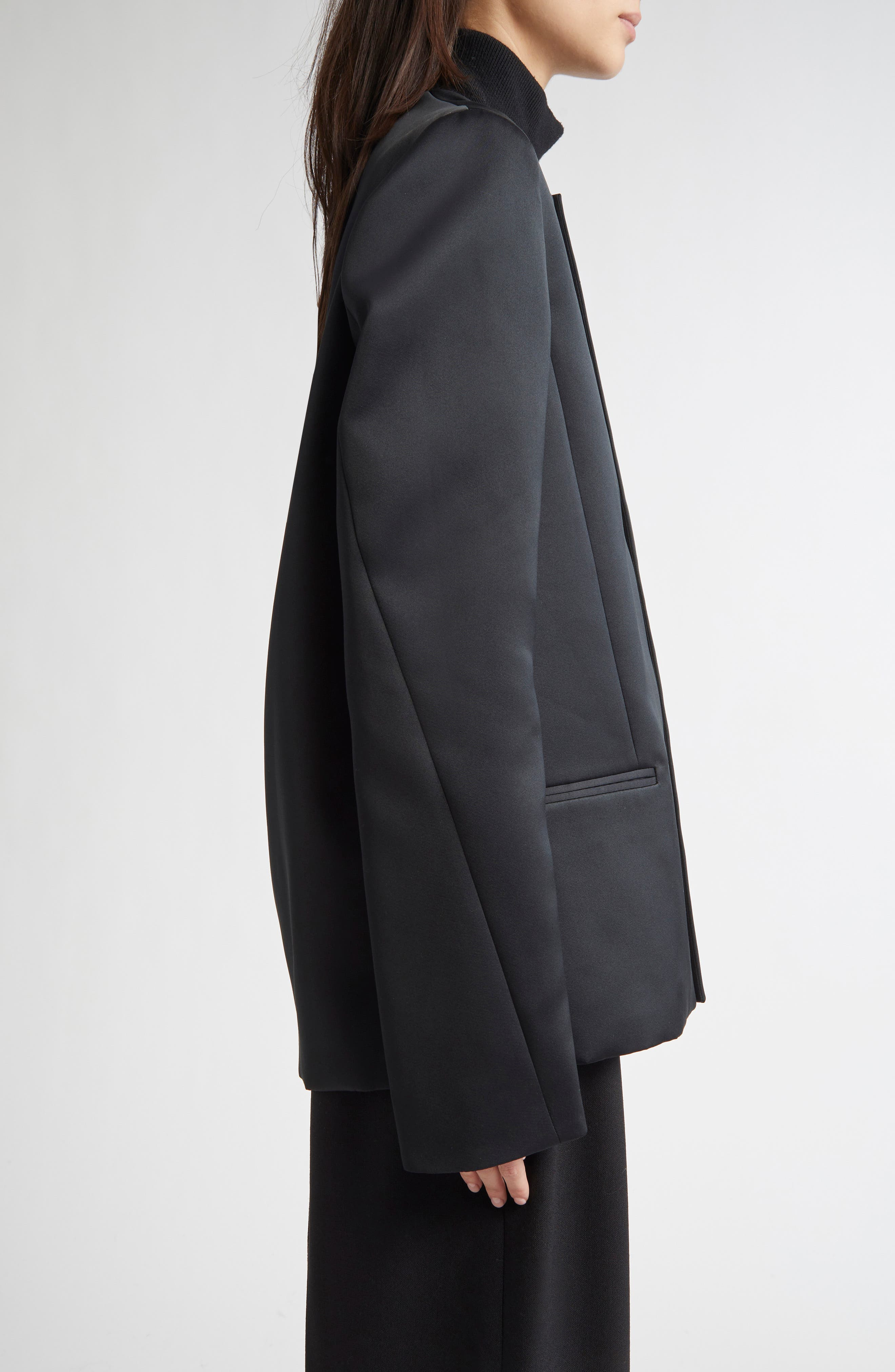 TOTEME Satin Dinner Jacket in Black at Nordstrom - 4