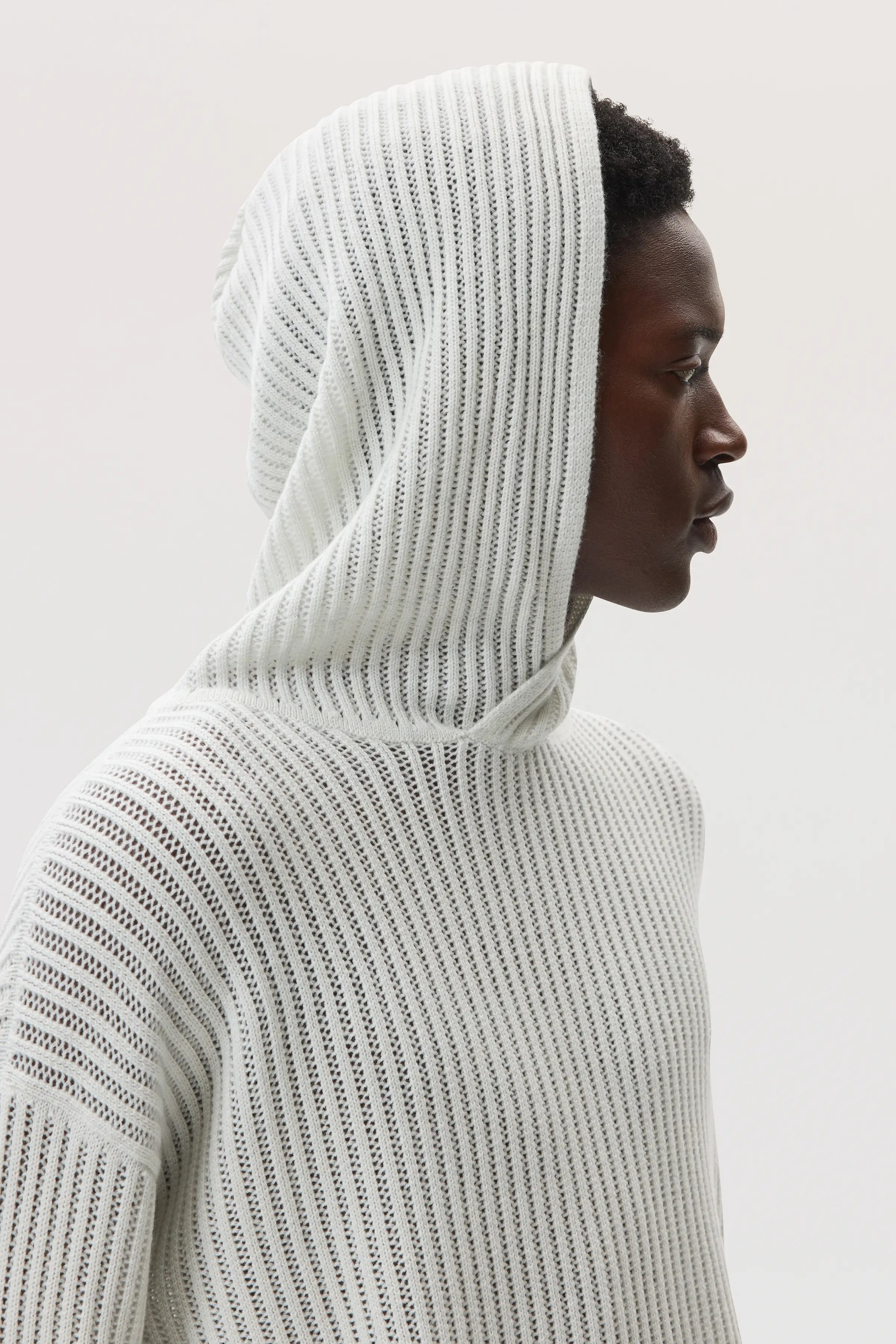 Mesh Rib Cashmere White Hoodie - 2