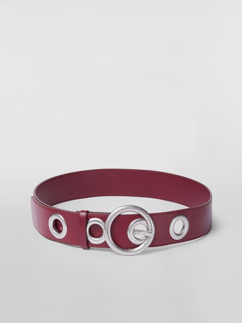 BURGUNDY CALFSKIN BELT WITH METAL EYELETS 1