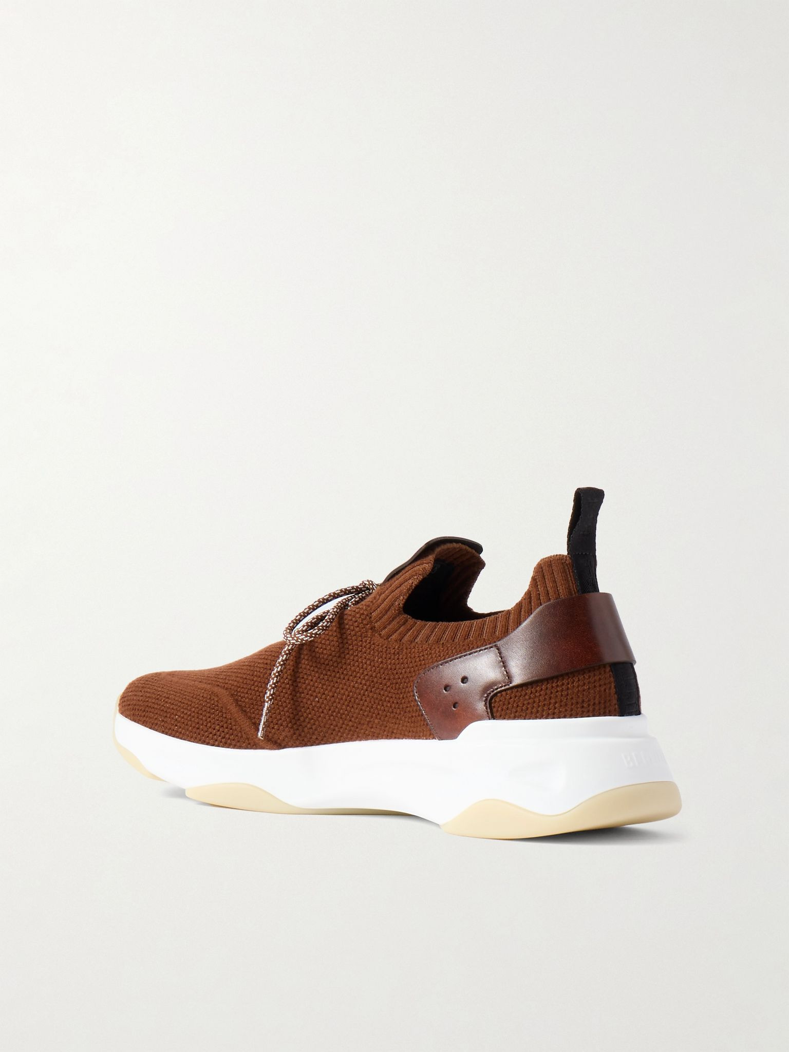 Shadow Venezia Leather-Trimmed Stretch-Knit Sneakers Brown - 3
