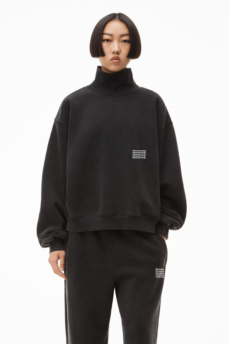 HIGH NECK PULLOVER IN ACID WASH COTTON 2