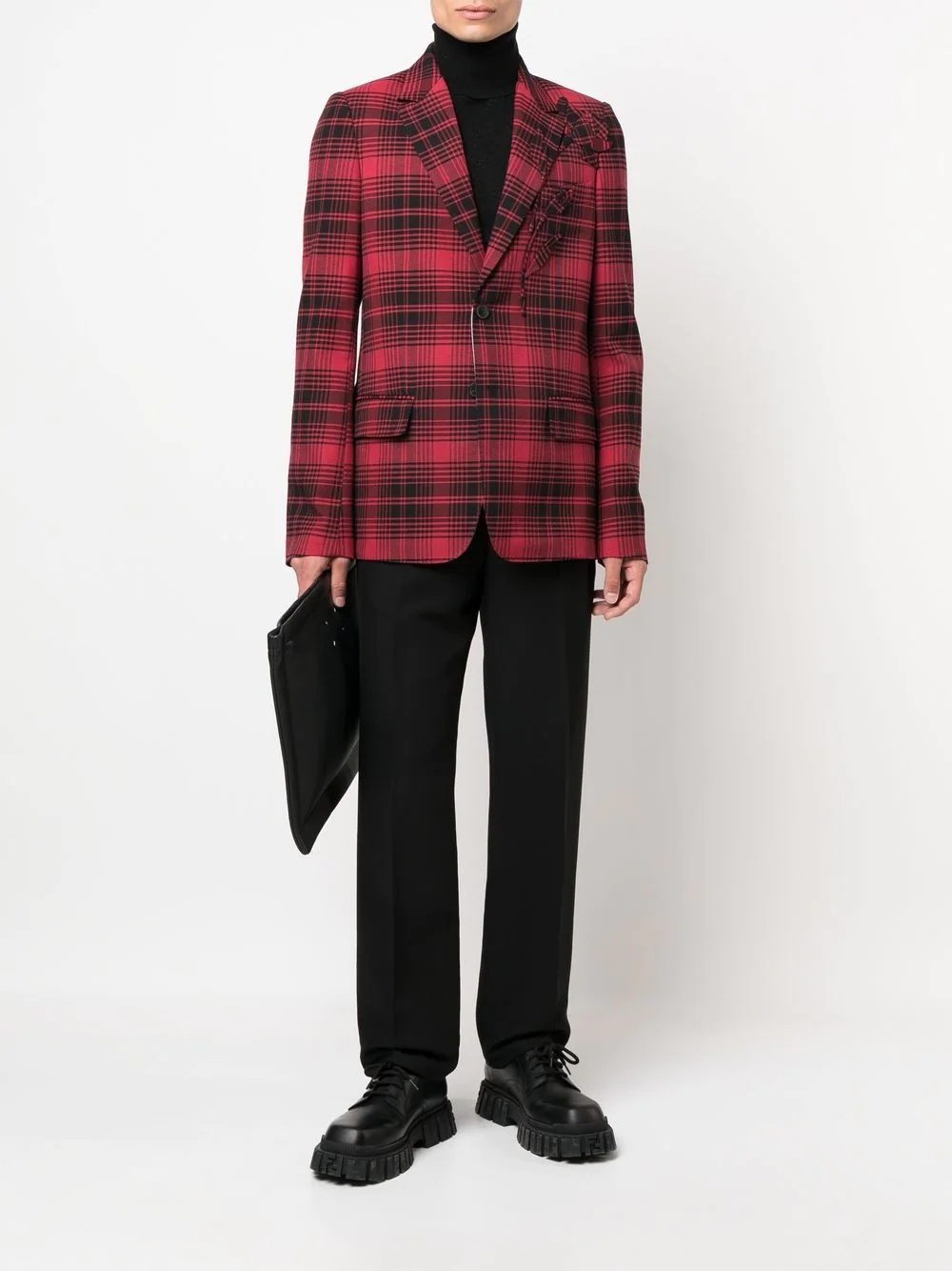 checked single-breasted blazer - 2