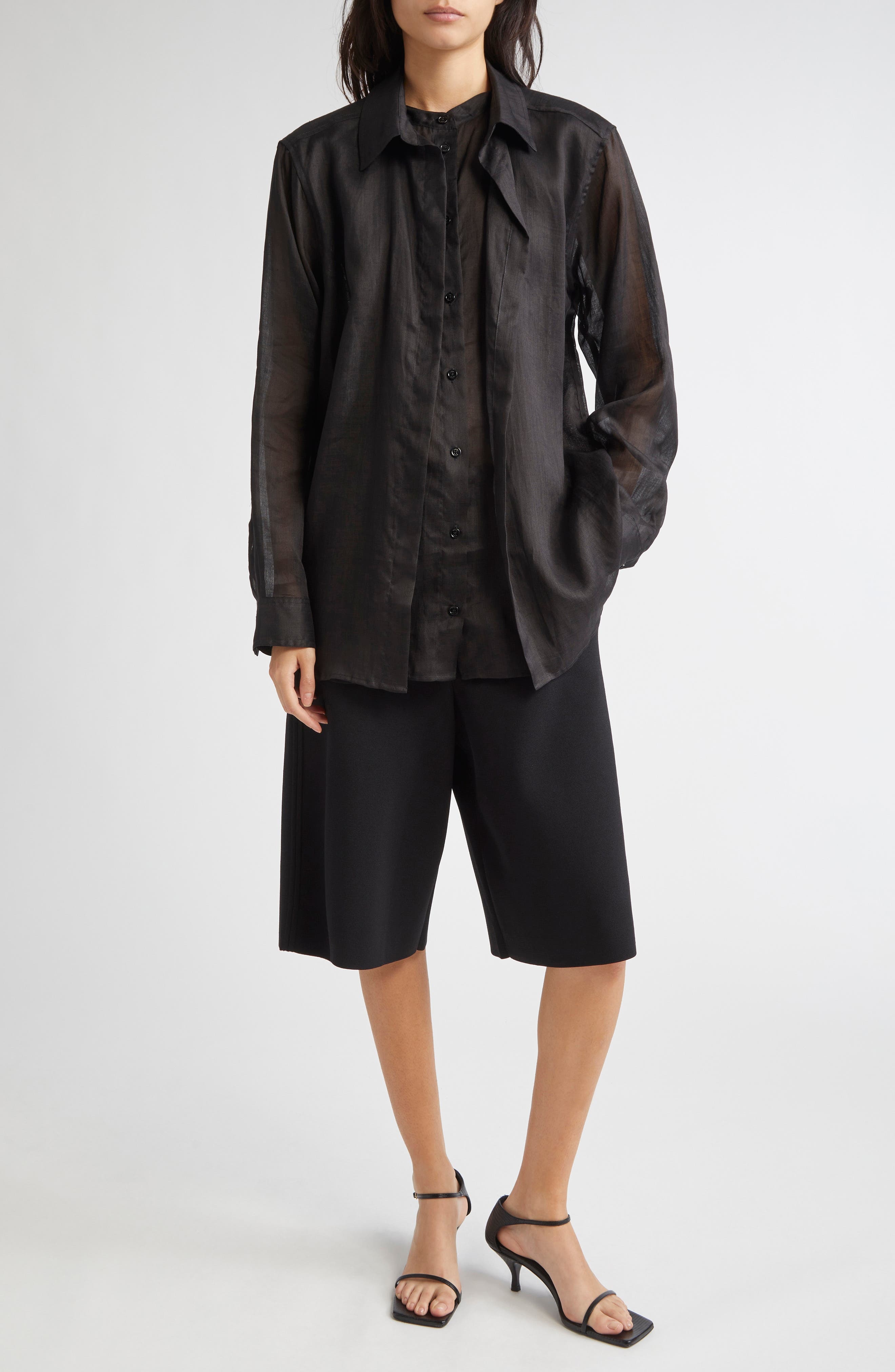 TOTEME Double Collar Button-Up Shirt in Black at Nordstrom - 2