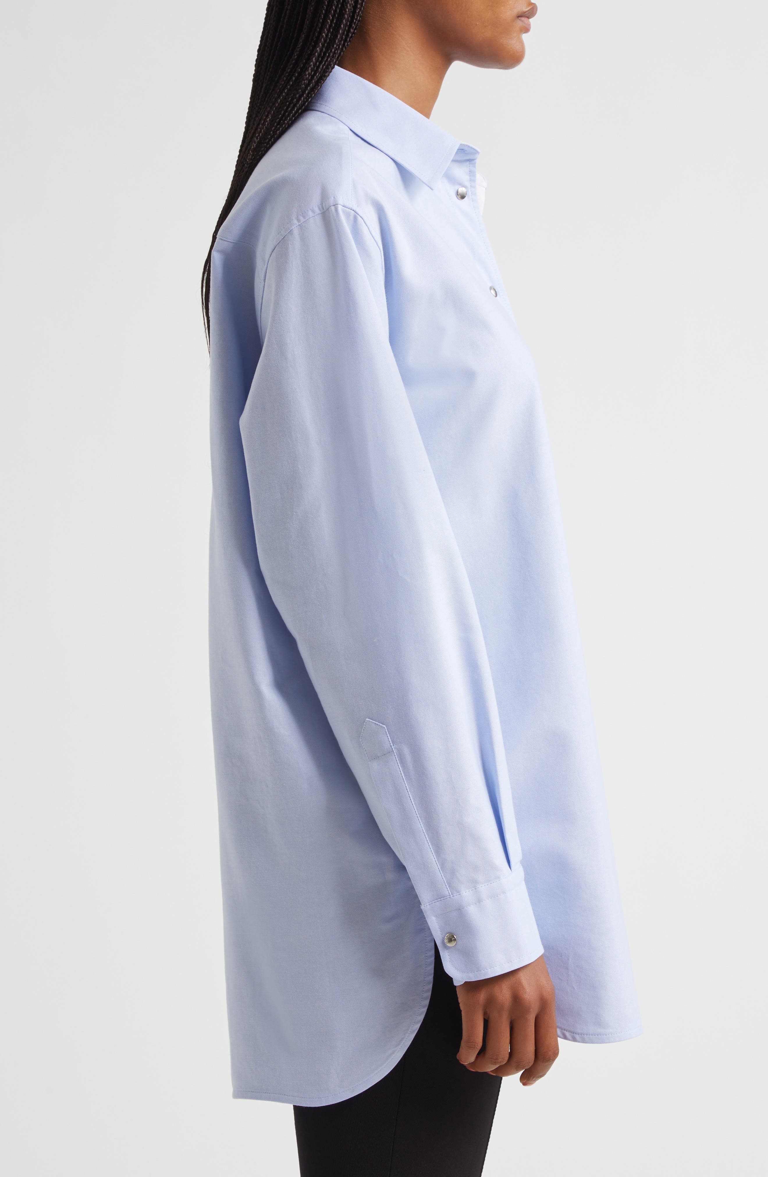 Moncler Cotton Oxford Snap-Up Shirt in Cool Blue at Nordstrom - 3
