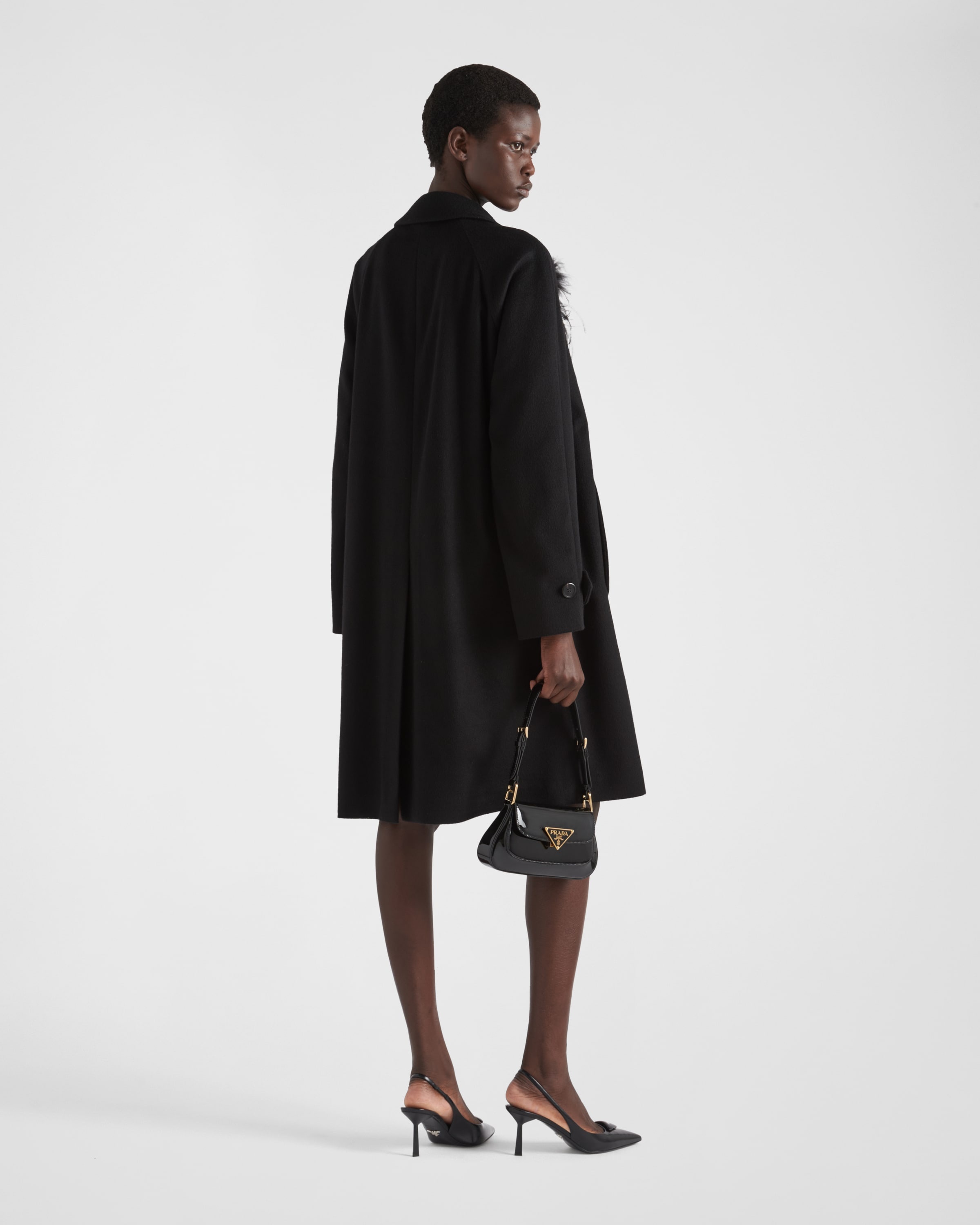 コート PRADA SINGLE-BREASTED CASHMERE COAT Prada Single-breasted cashmere coat with feathers | REVERSIBLE