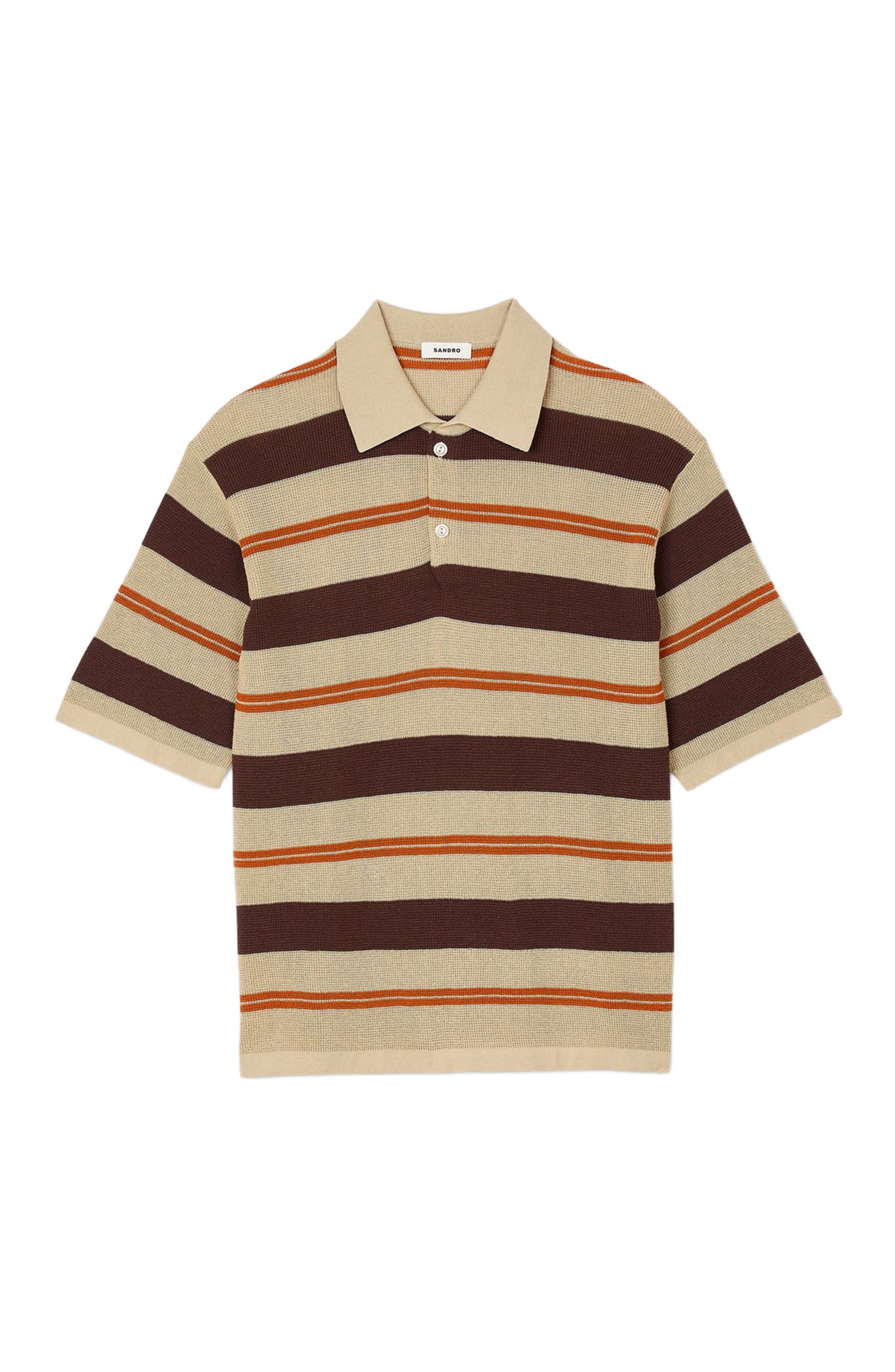 SANDRO Striped knit polo shirt in Nut at Nordstrom - 5